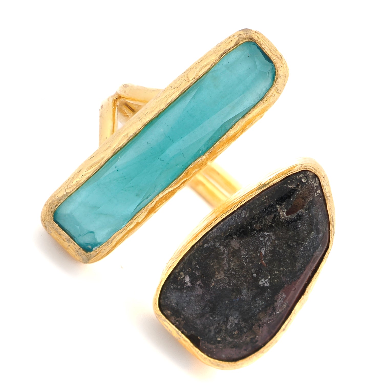 Raw amethyst and faceted topaz ring symbolizing clarity, intuition, and peace

