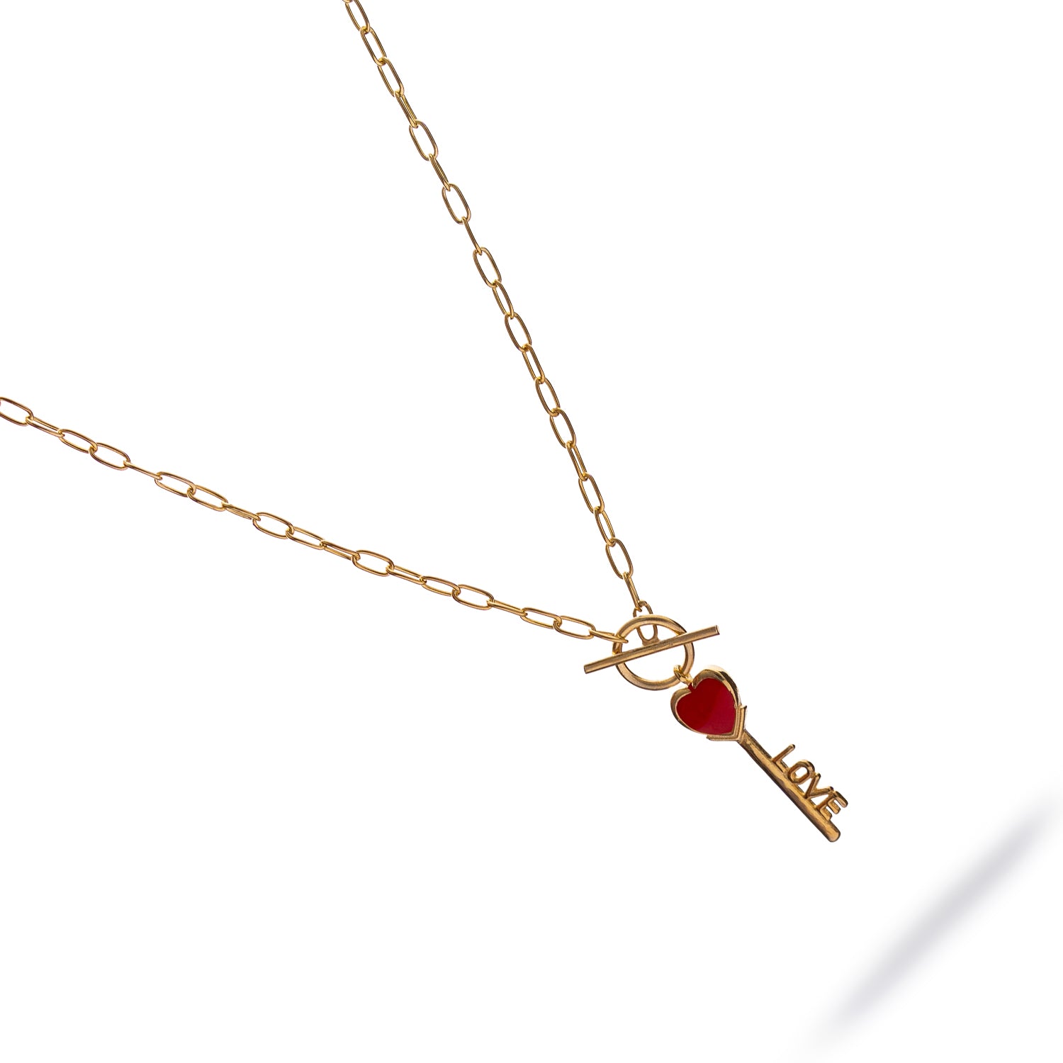 Key to Love Red Enamel Gold Necklace
