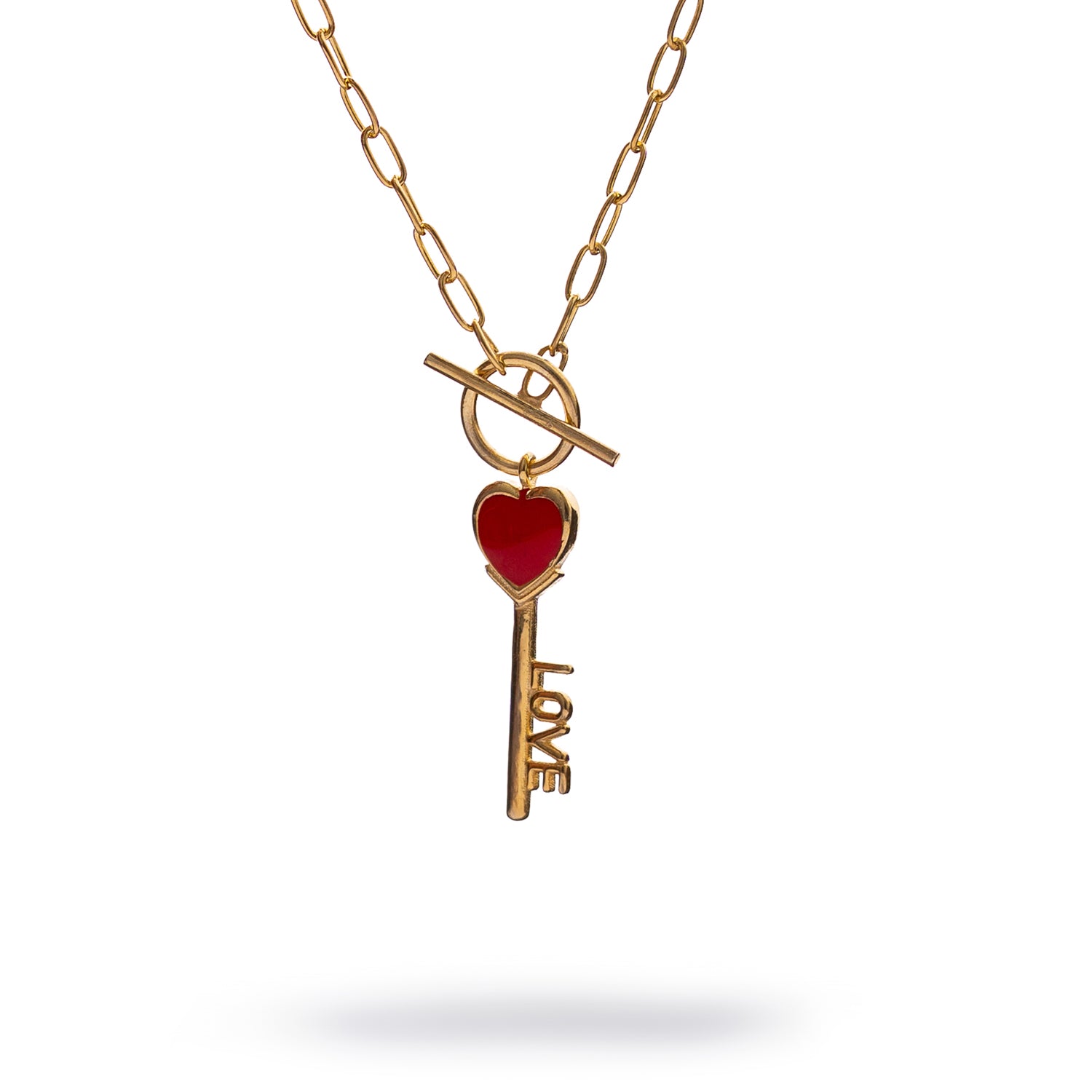 Key to Love Red Enamel Gold Necklace