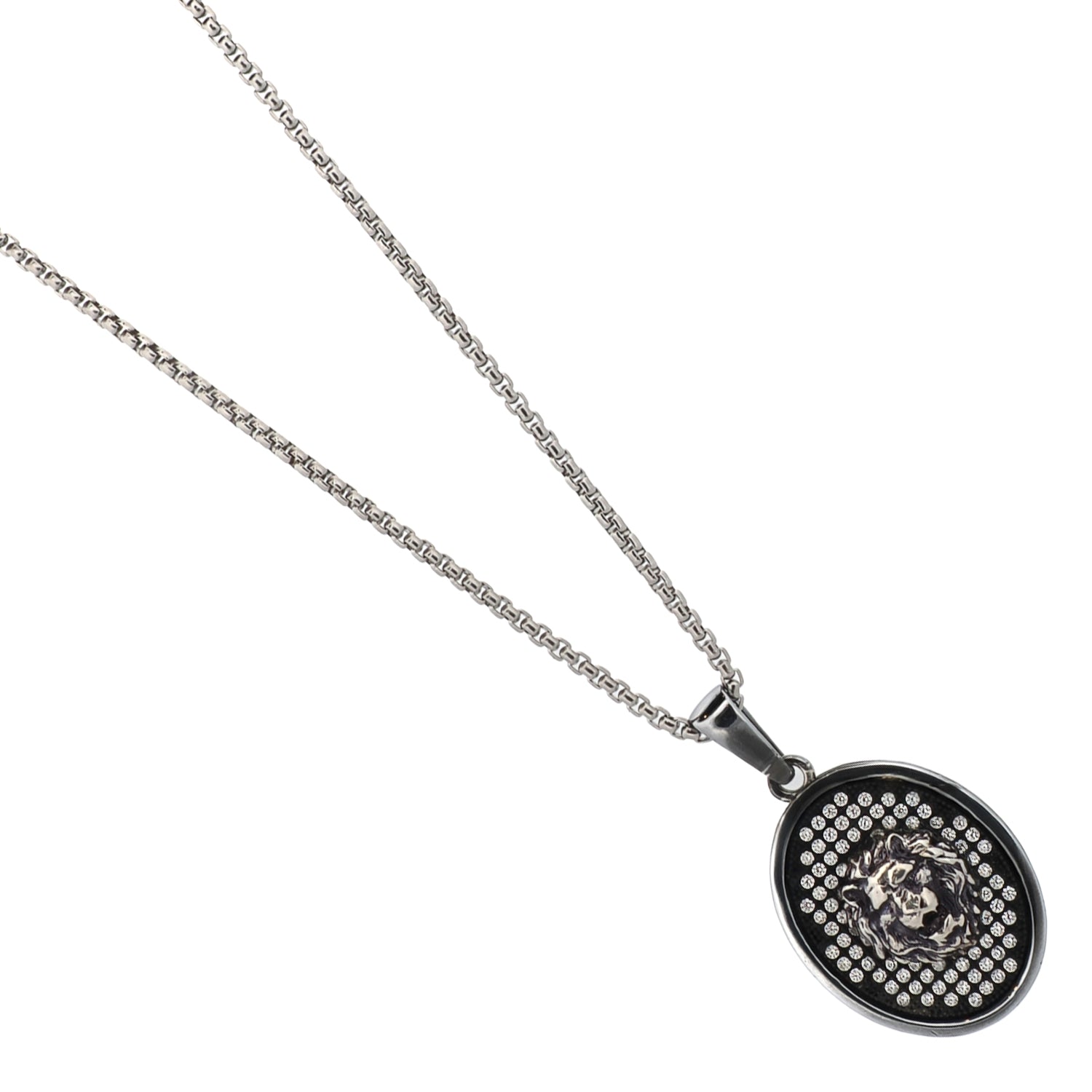 Lion Head Pave Diamond Sterling Silver Chain Necklace