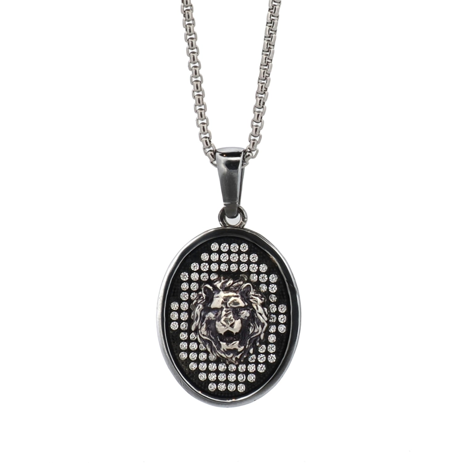 Lion head pave on sterling silver necklace for men 