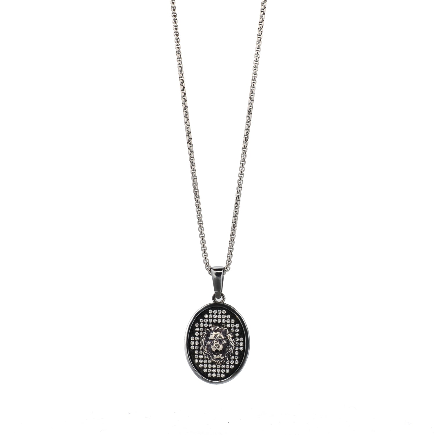 Lion Head Pave Diamond Sterling Silver Chain Necklace