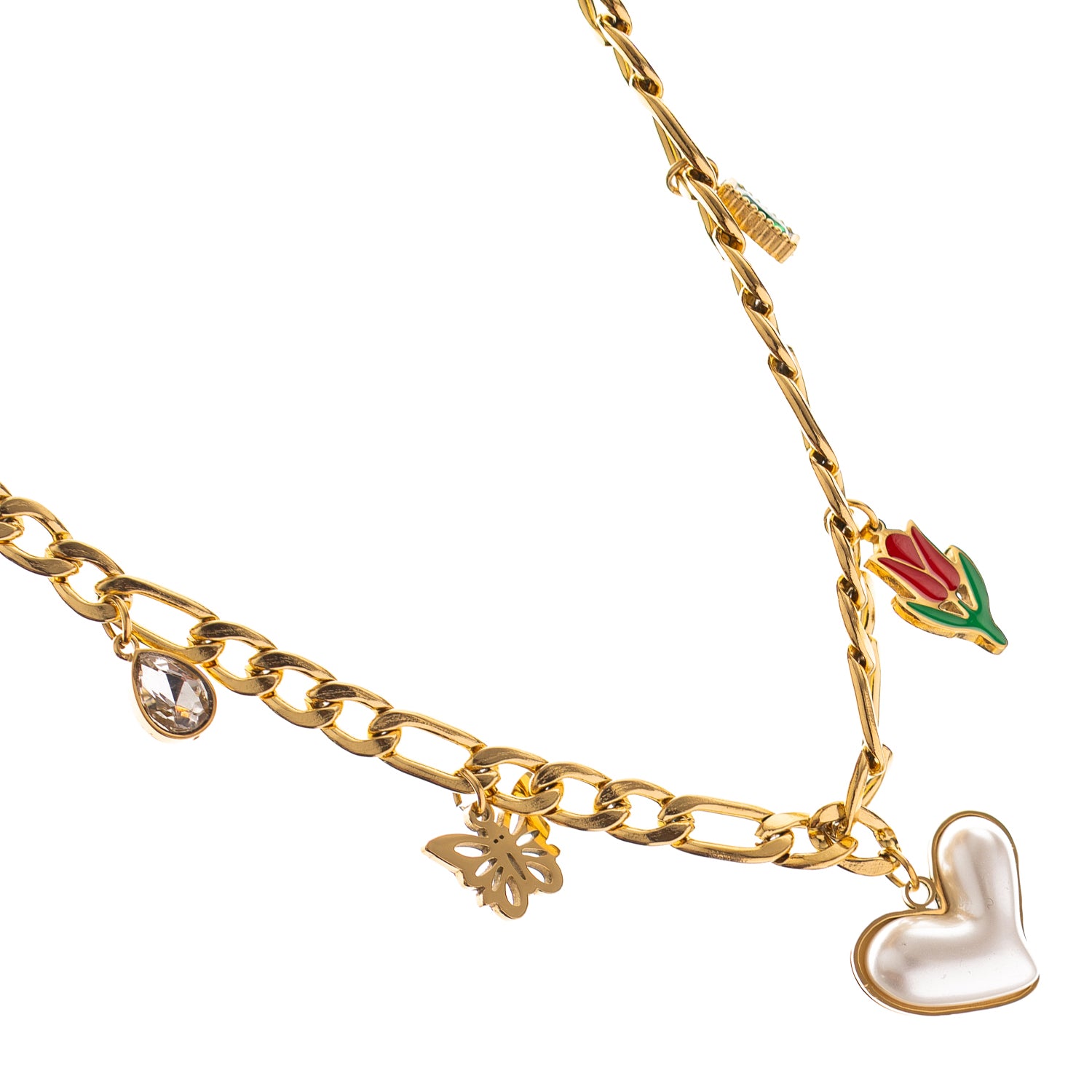 Gold-plated stainless steel necklace with colorful tulip and heart pendants for elegant everyday style