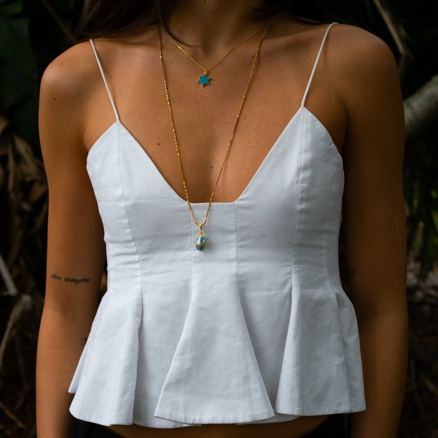 Lucky Clover Turquoise Enamel Egg Gold Necklace