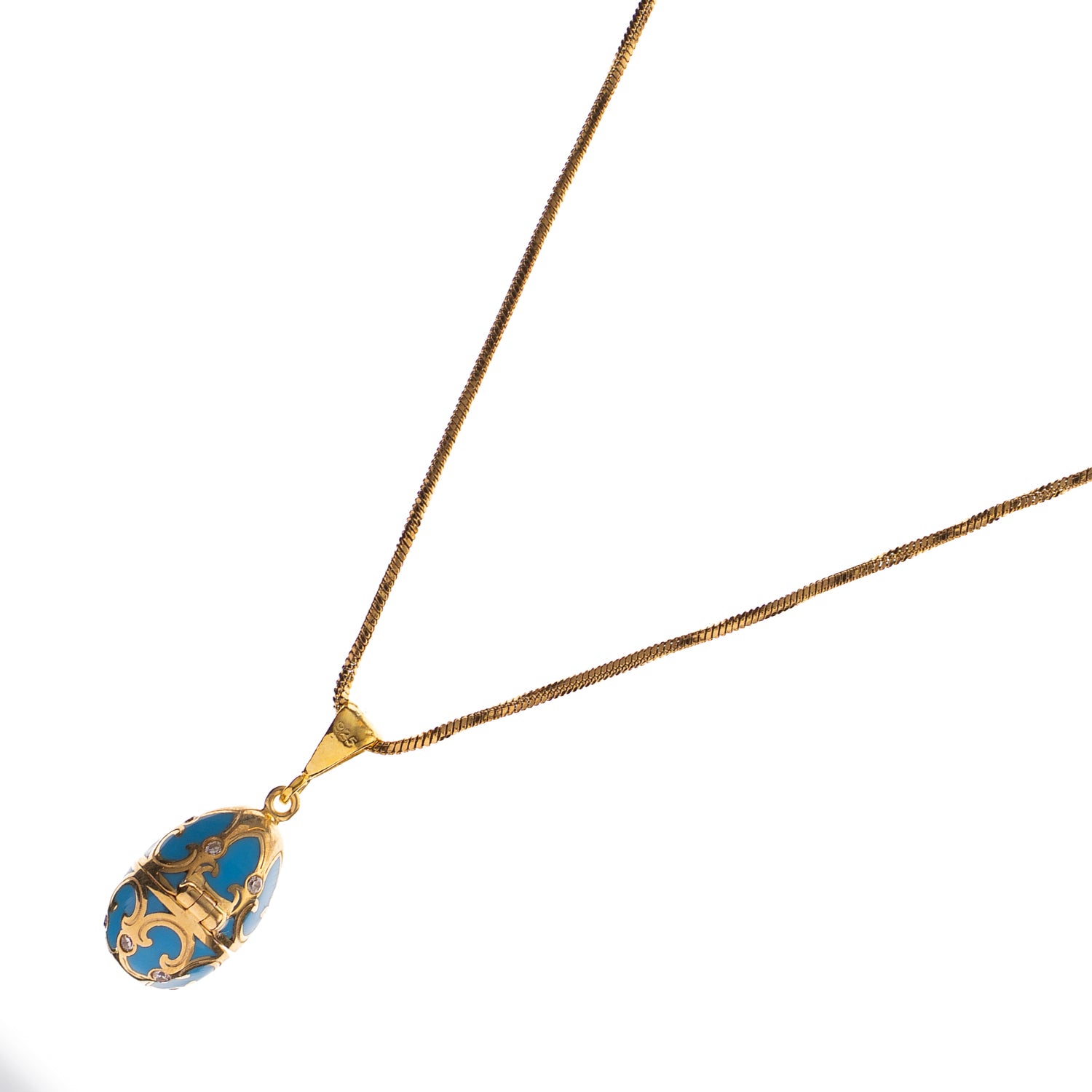 Lucky Clover Turquoise Enamel Egg Gold Necklace