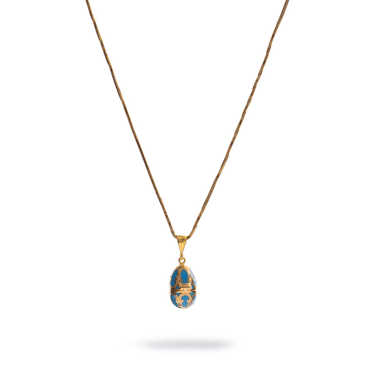 Lucky Clover Turquoise Enamel Egg Gold Necklace