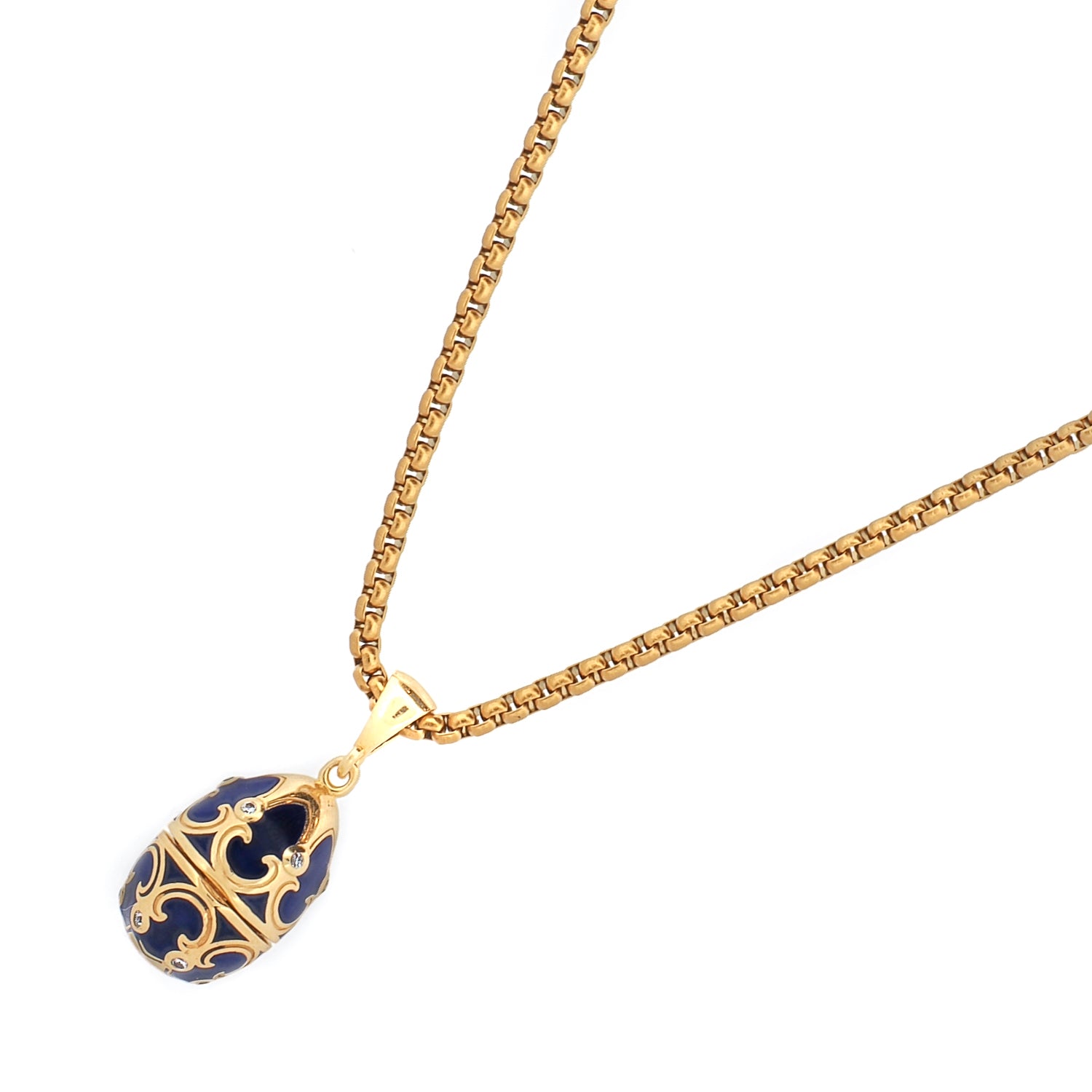 Lucky Elephant Hidden Blue Egg Locket Chain Necklace