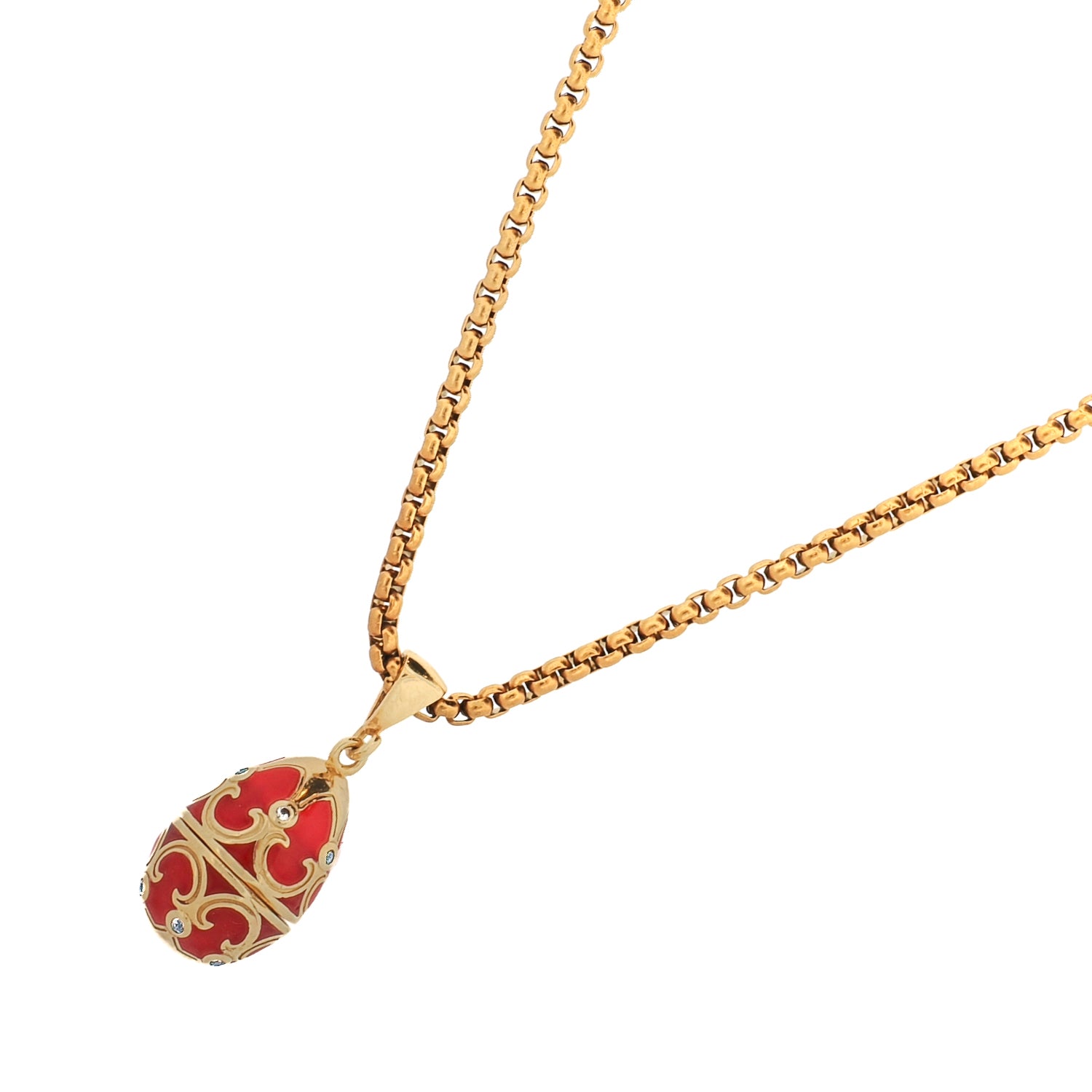 Lucky Elephant Hidden Red Egg Locket Chain Necklace