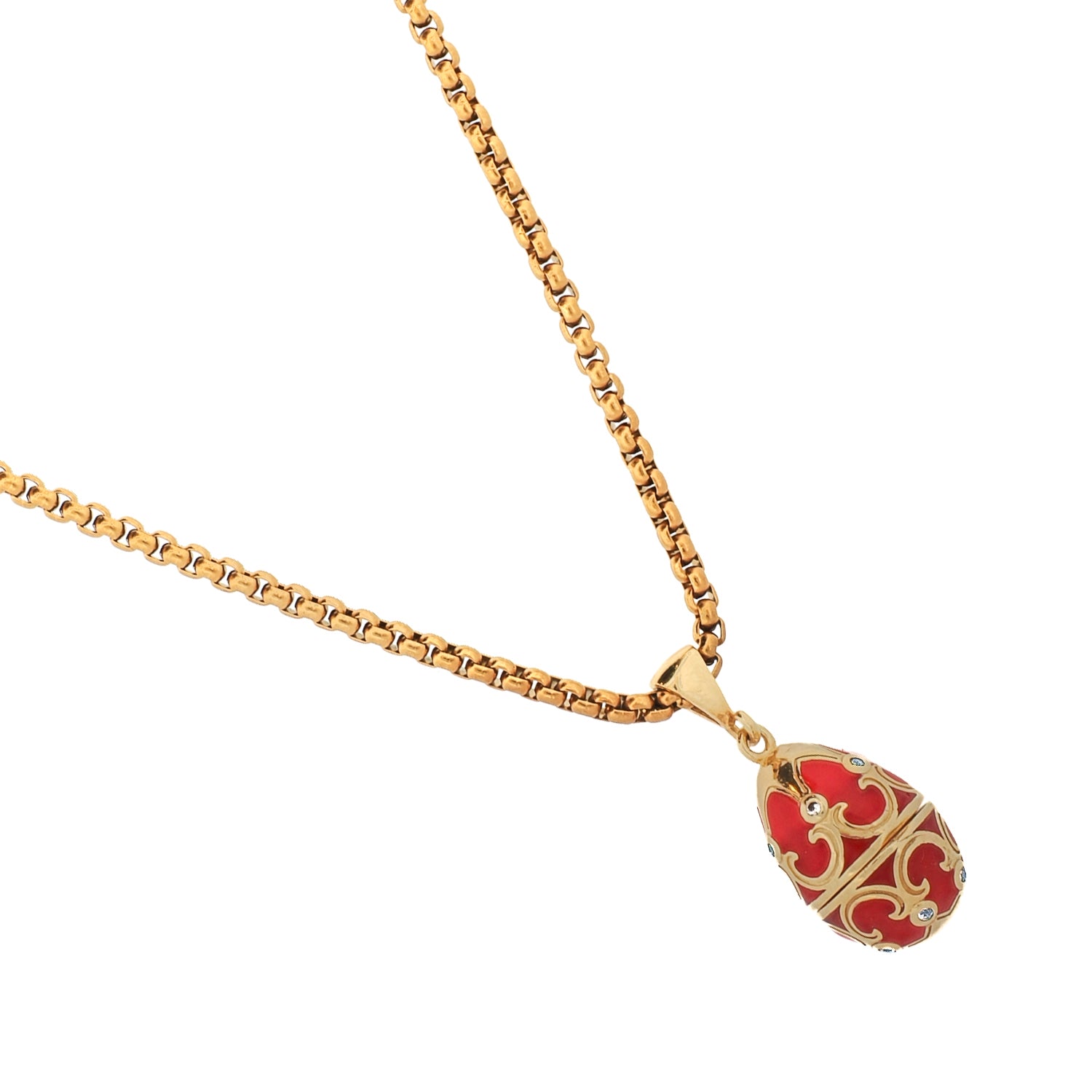 Lucky Elephant Hidden Red Egg Locket Chain Necklace