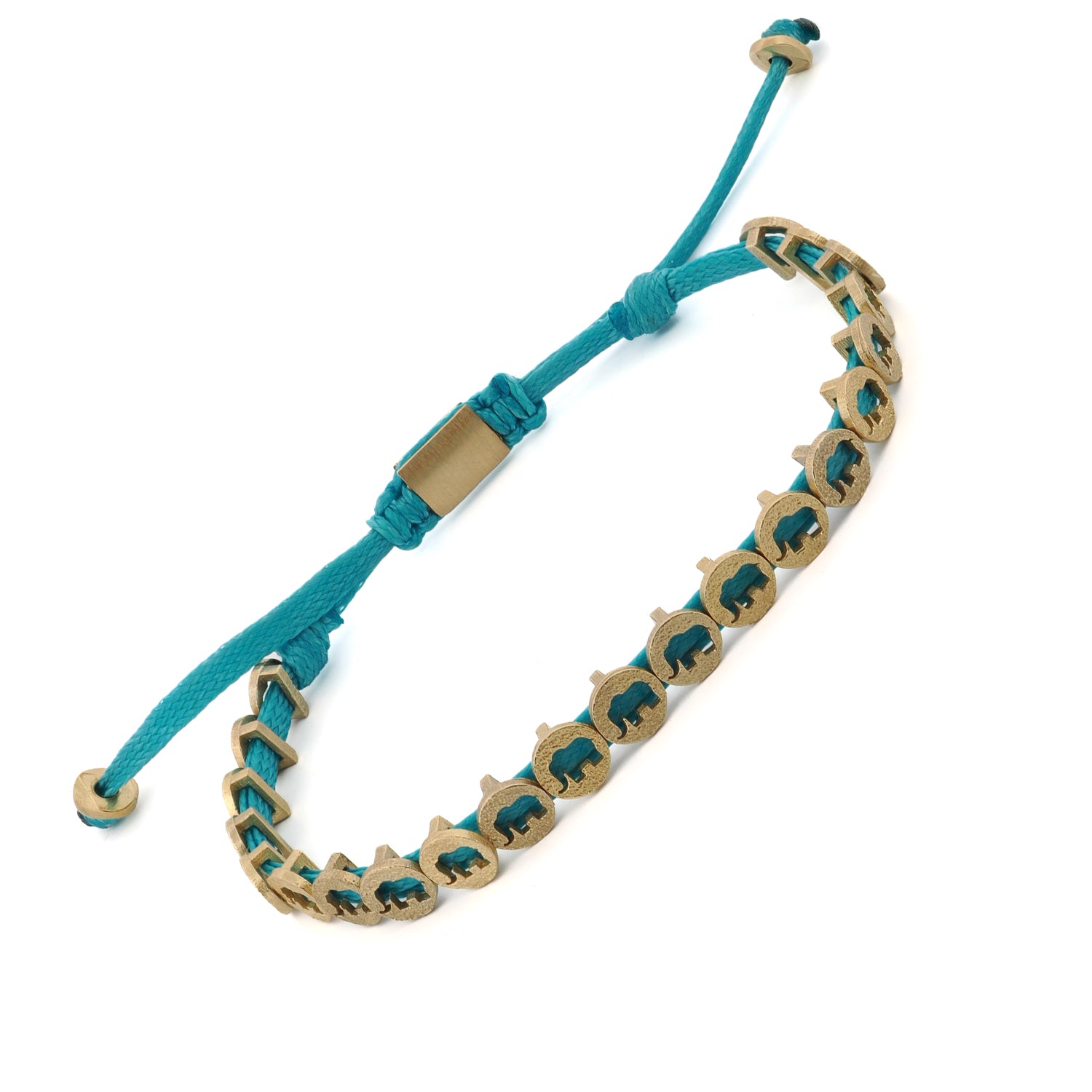 Unisex Turquoise Woven Bracelet with Gold Elephant Charms for Protection and Luck