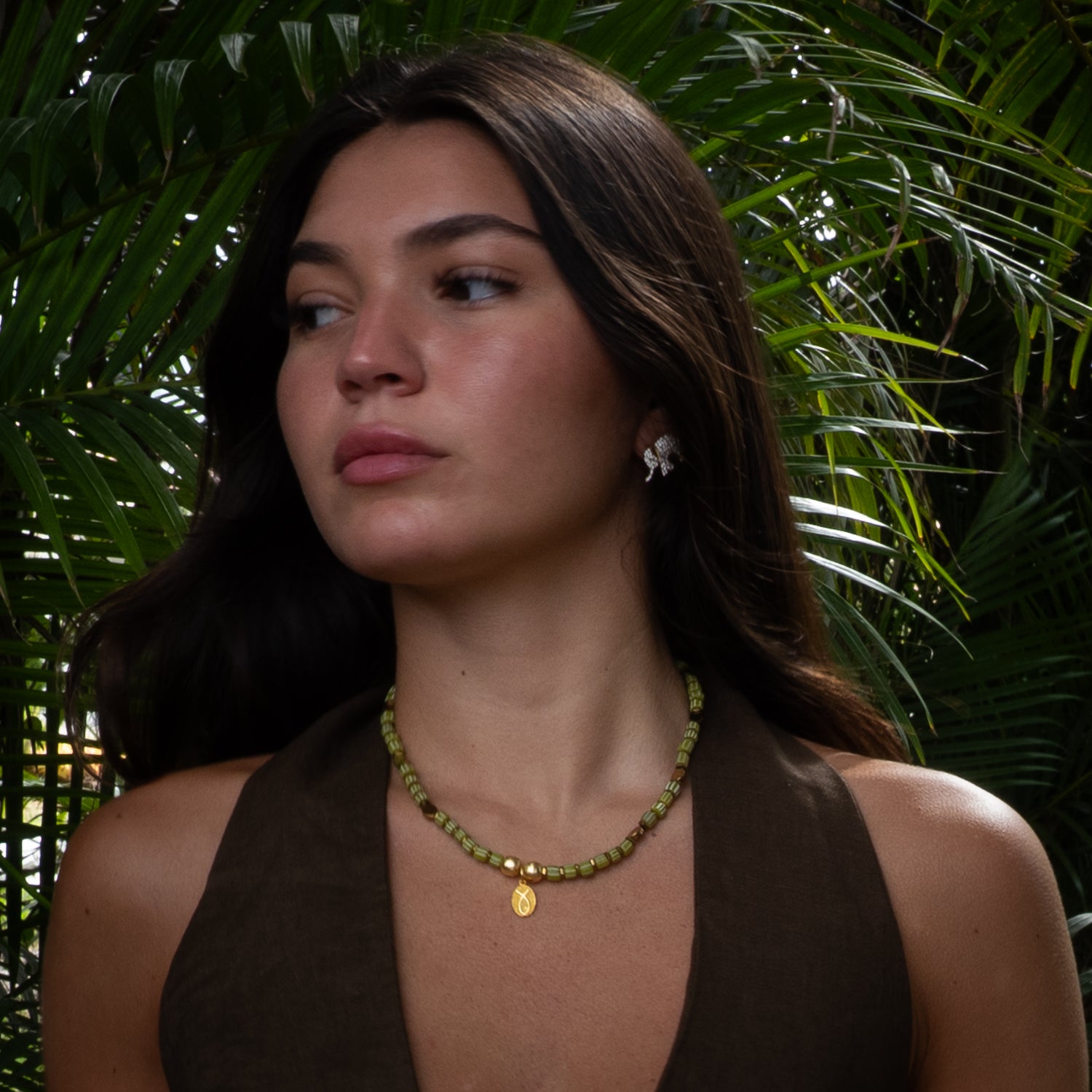 Lucky Fish Olive Beaded Choker Necklace
