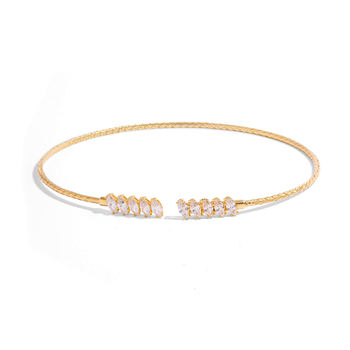Marquise woven gold vermeil choker necklace with no clasp, shown on a white background