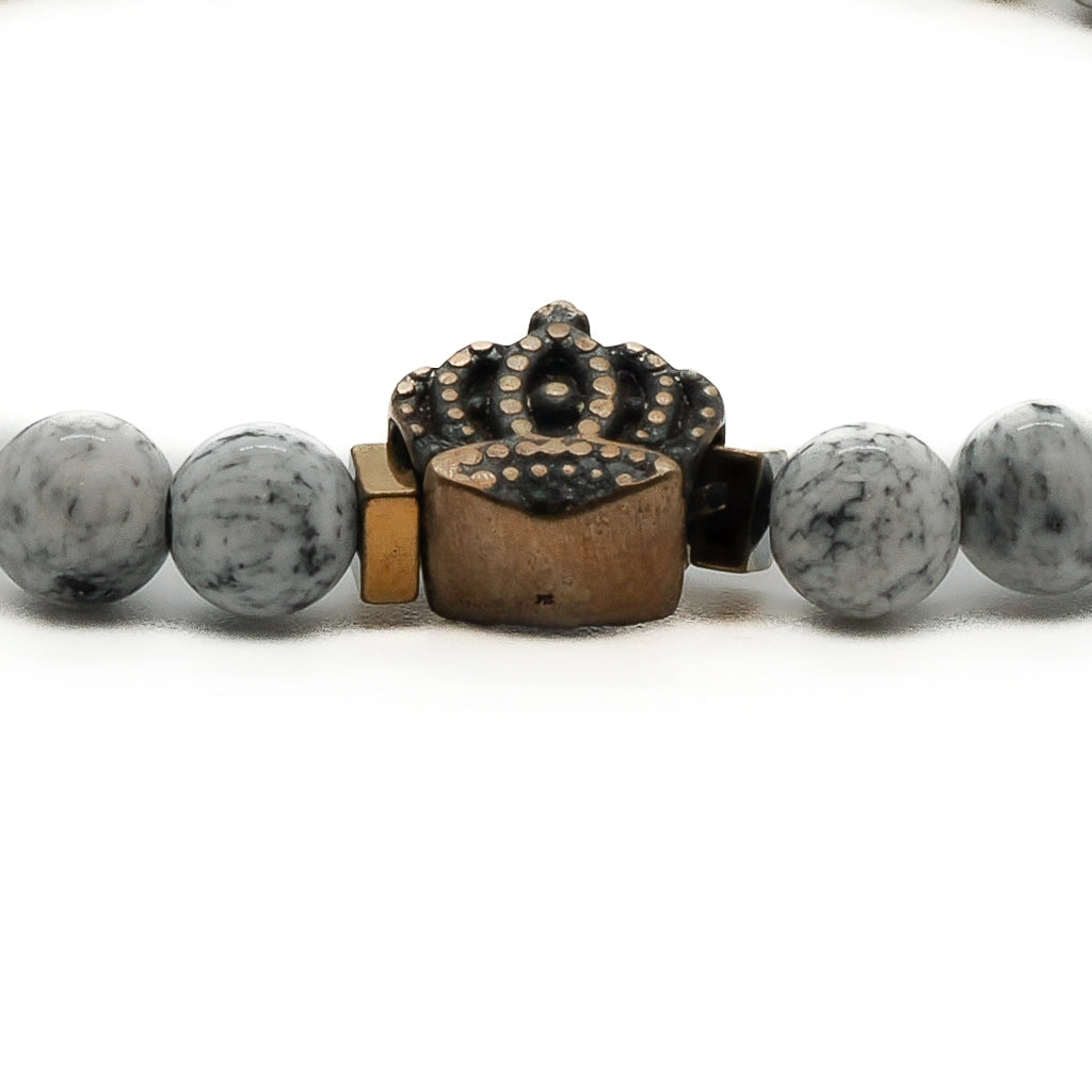 Discover the calming energy of the Men&#39;s Spiritual Beaded Bracelet, handcrafted with polished white howlite stone beads.