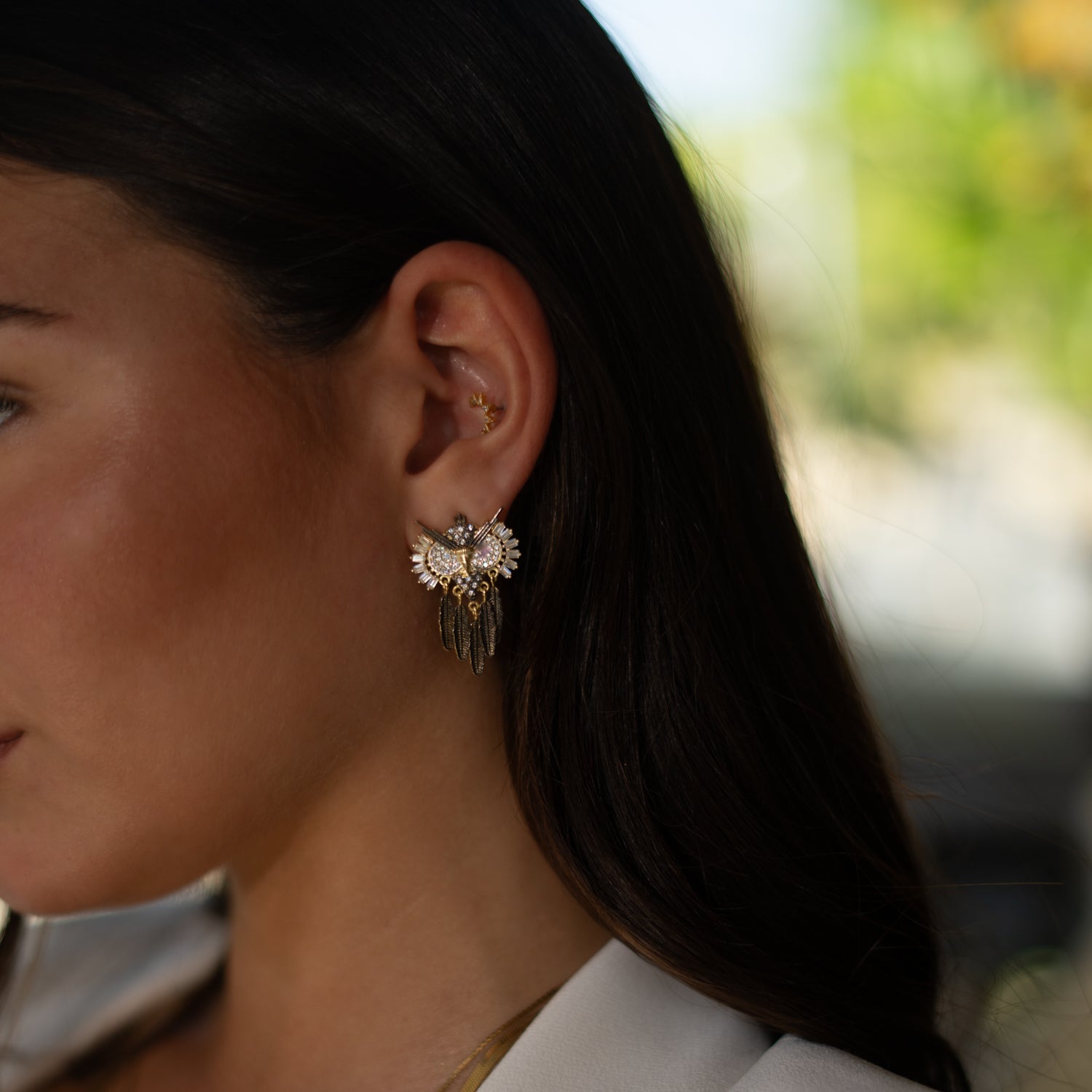 Midnight Owl Sparkling Feather Earrings