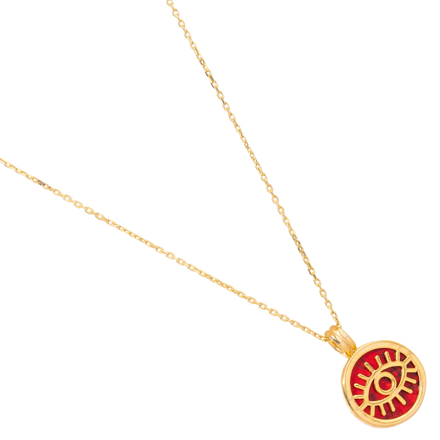 Minimalist Coral &amp; Gold Round Evil Eye Pendant Talisman Necklace