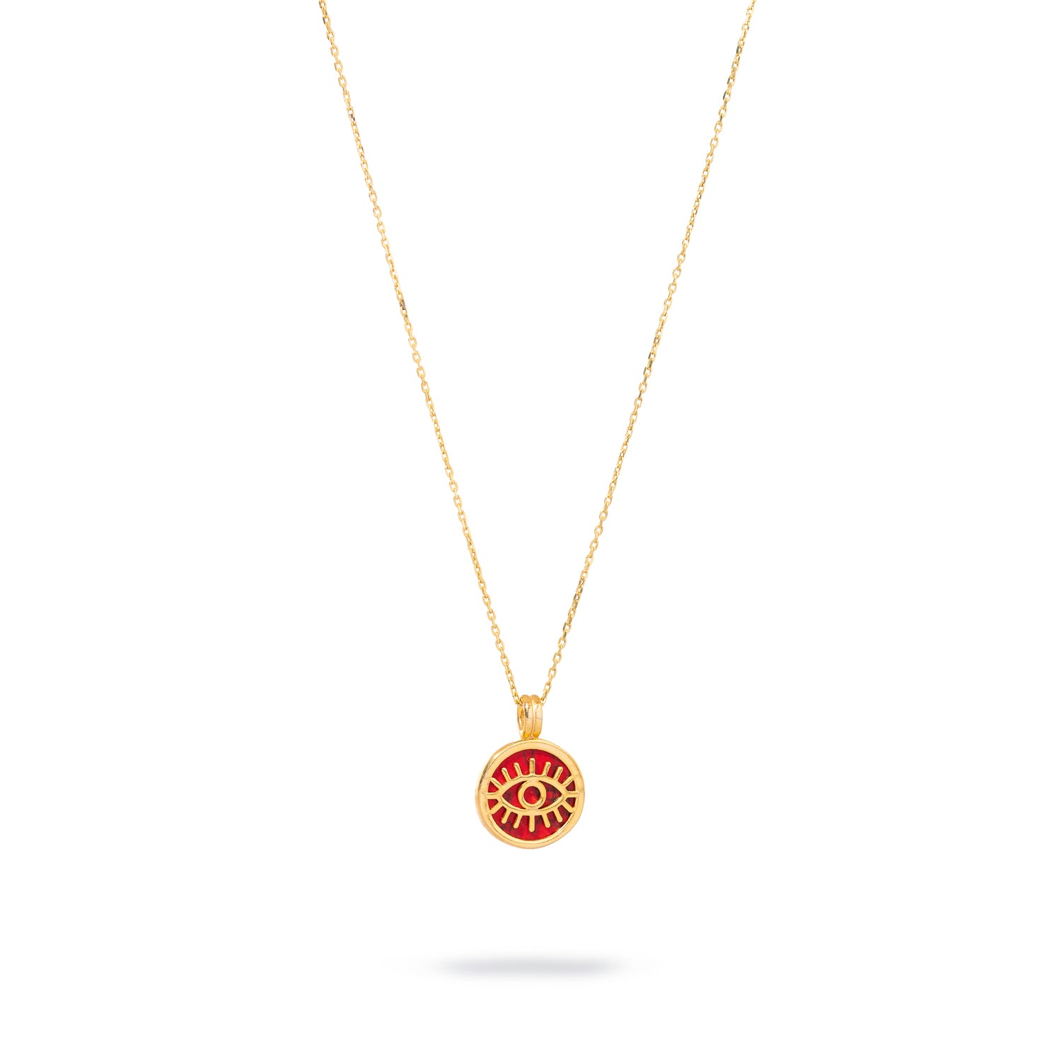 Minimalist Coral &amp; Gold Round Evil Eye Pendant Talisman Necklace