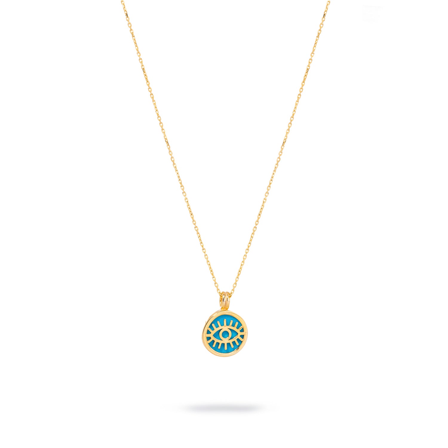 Minimalist Turquoise &amp; Gold Round Evil Eye Pendant Talisman Necklace.