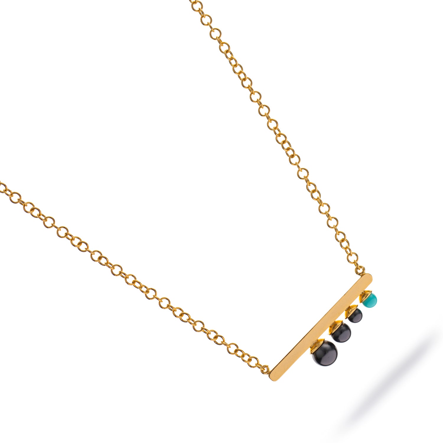 Modern Harmony Black Pearl &amp; Turquoise Gold Necklace