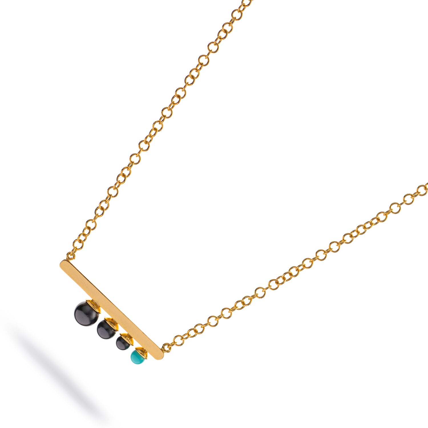 Modern Harmony Black Pearl &amp; Turquoise Gold Necklace