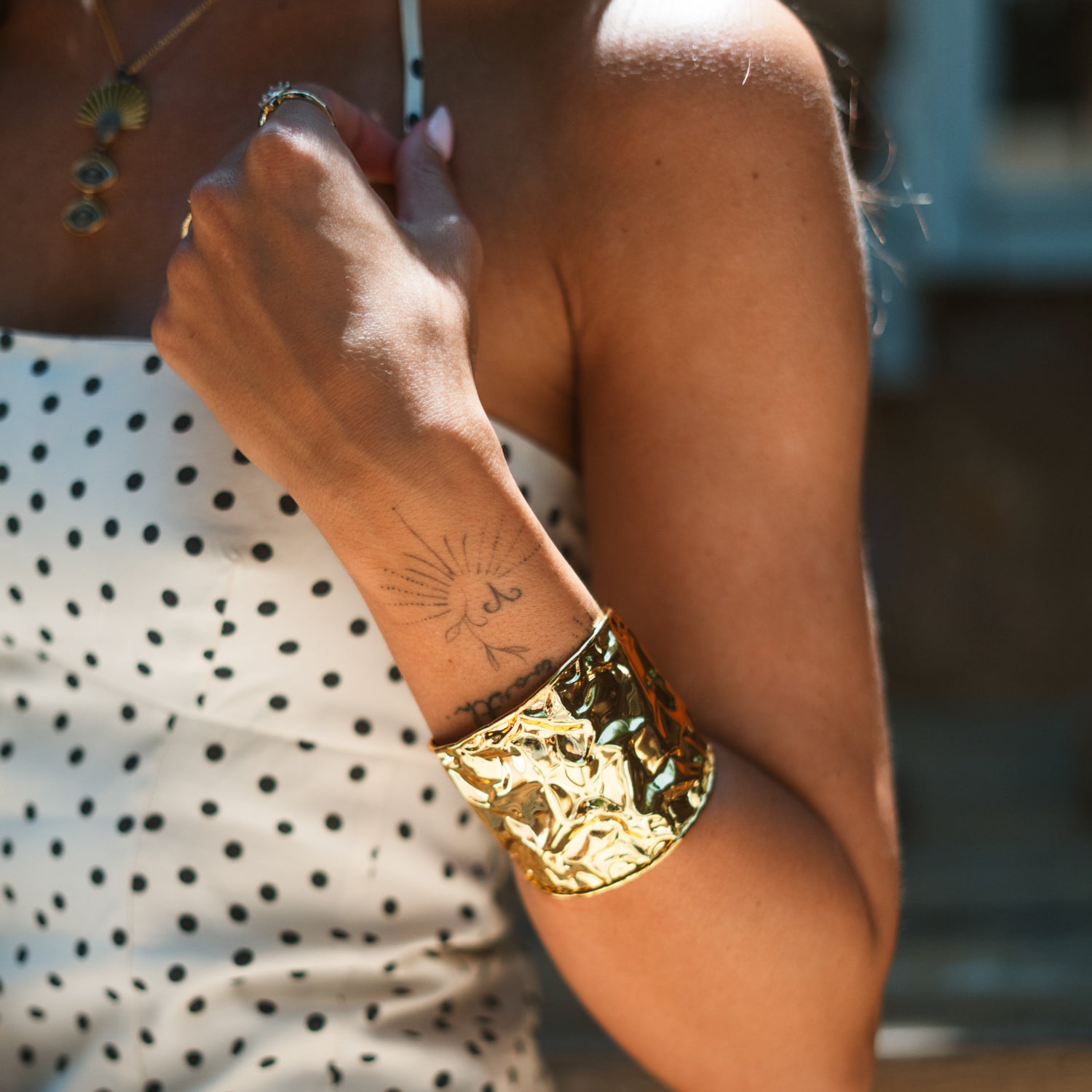 Molten Wave Wide Gold Statement Cuff Bracelet