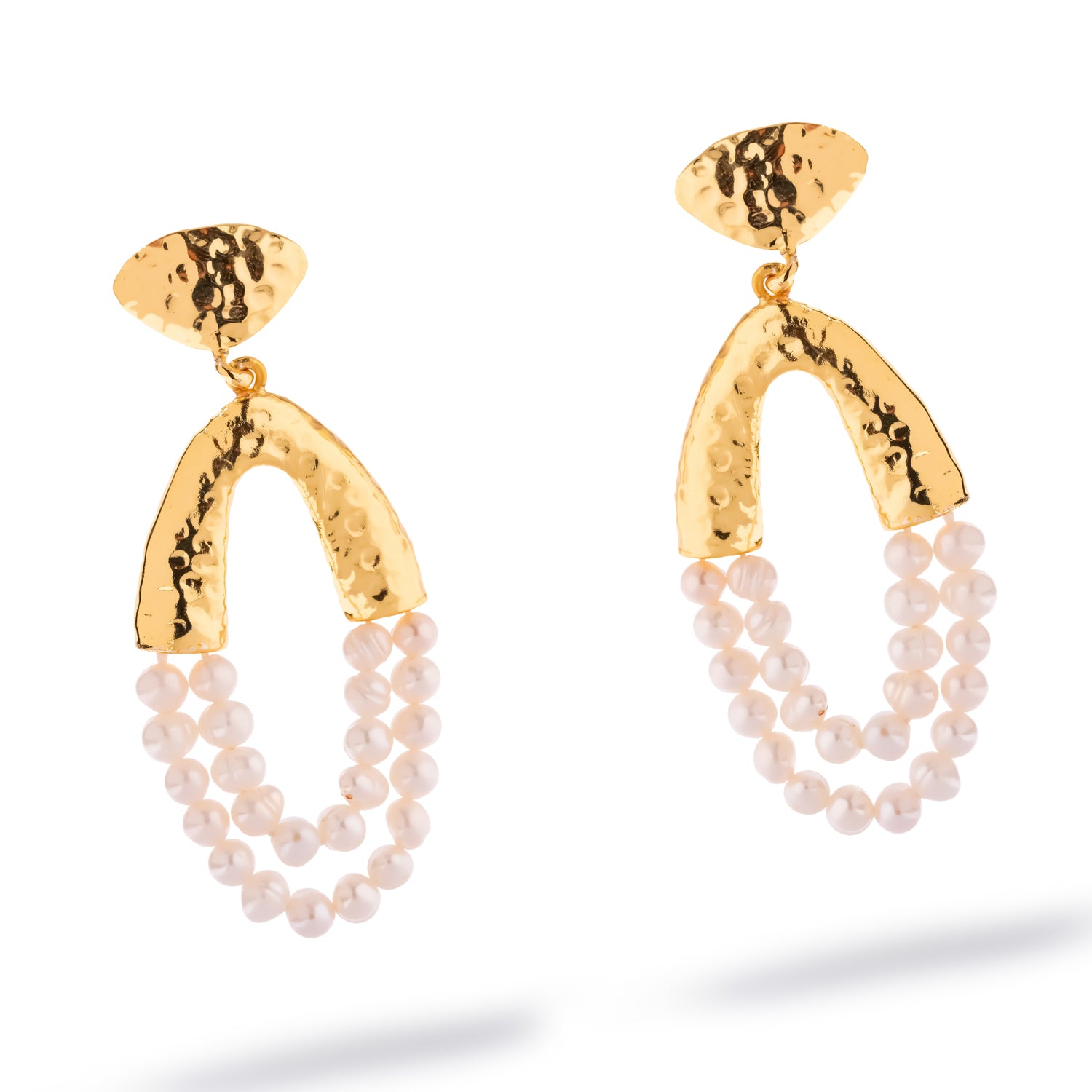 Moonlit Arch Freshwater Pearl Gold Statement Earrings