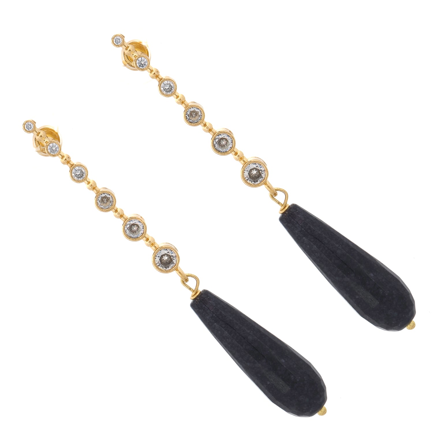 Long gold-plated earrings with natural sodalite and diamond-like sparkle for soulful style


