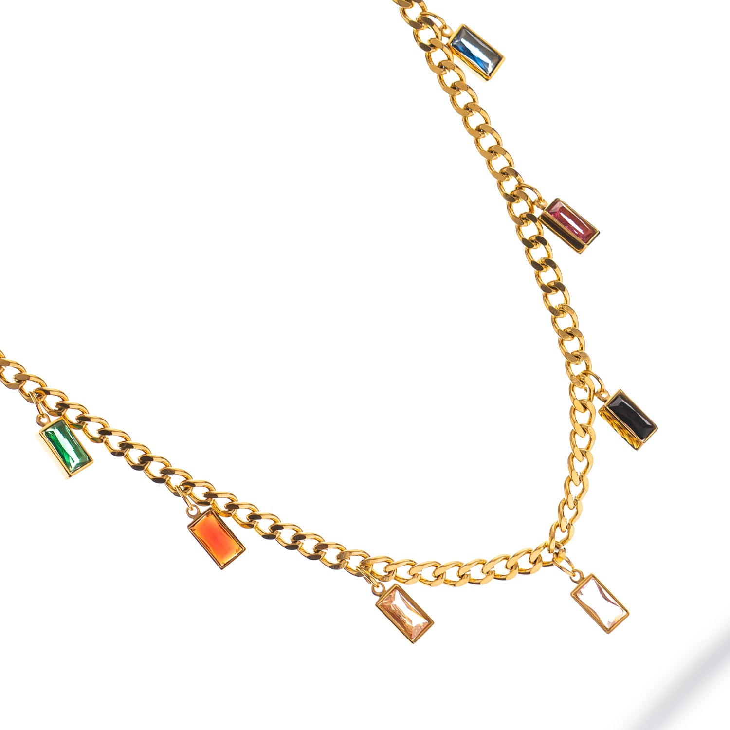Statement choker with rectangular multicolor gemstone accents