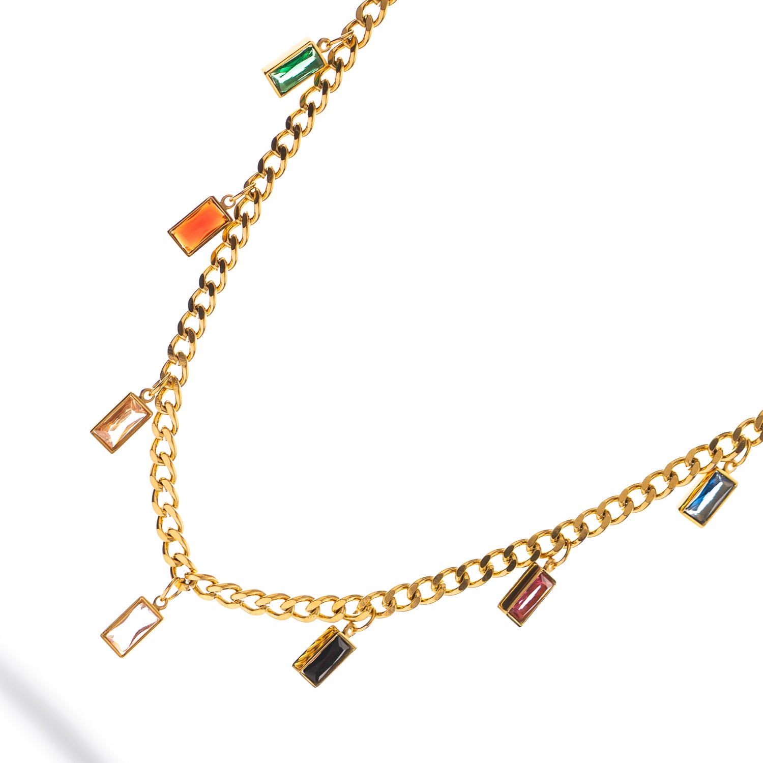 Elegant multicolor gemstone gold chain necklace for layering