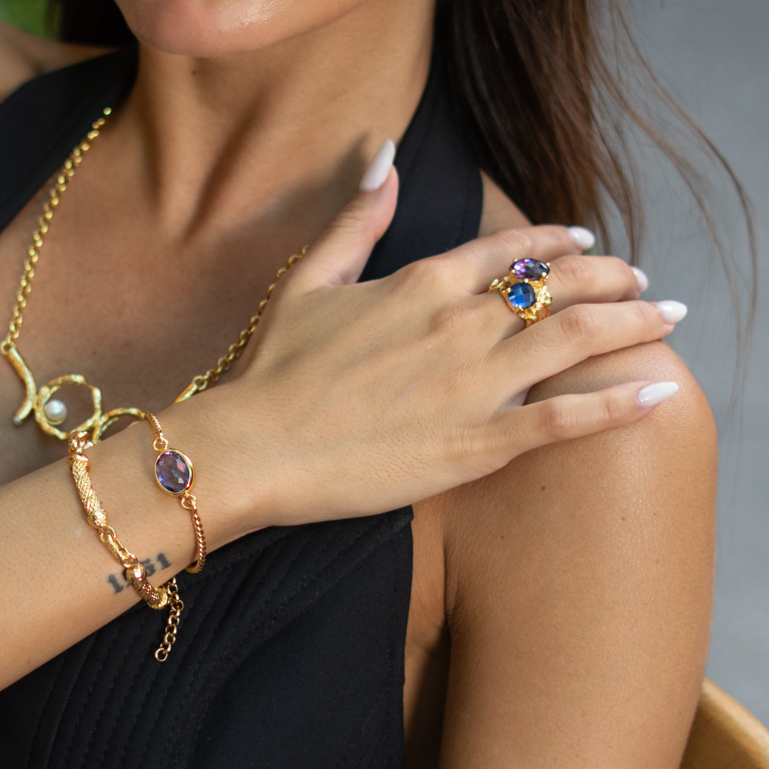 Mystic Amethyst Glow Gold Adjustable Bracelet
