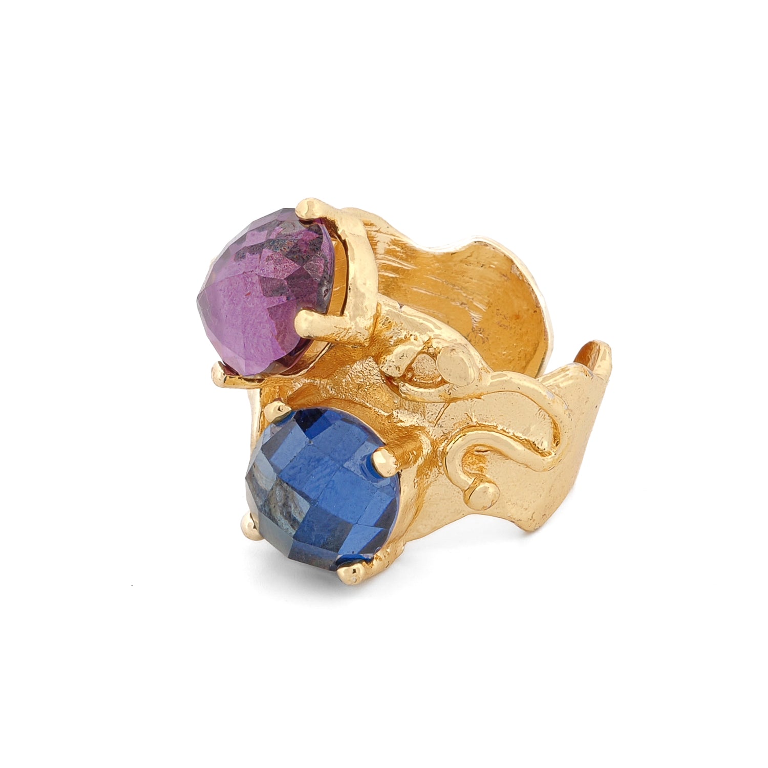 Mystic Duo Amethyst &amp; Sapphire Gold Statement Ring