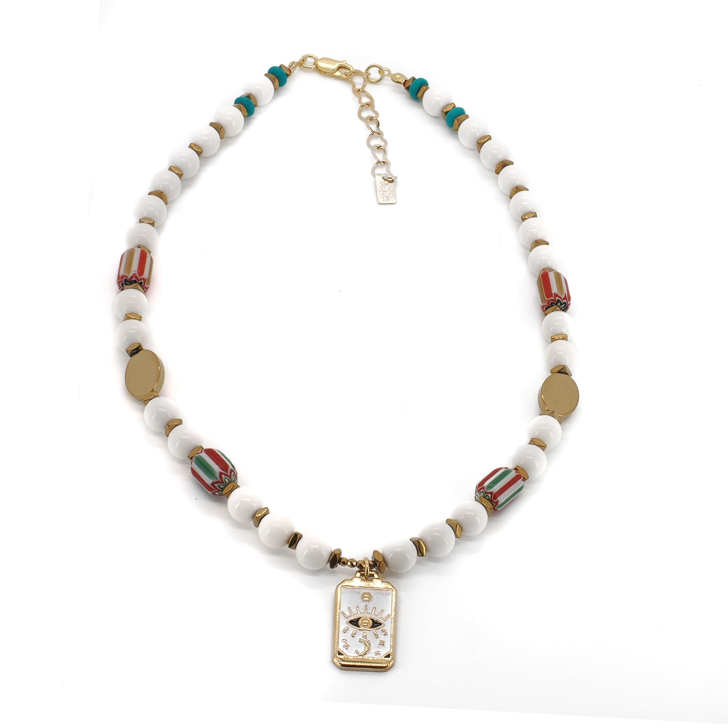 Spiritual white jade choker with mystic eye tarot talisman pendant