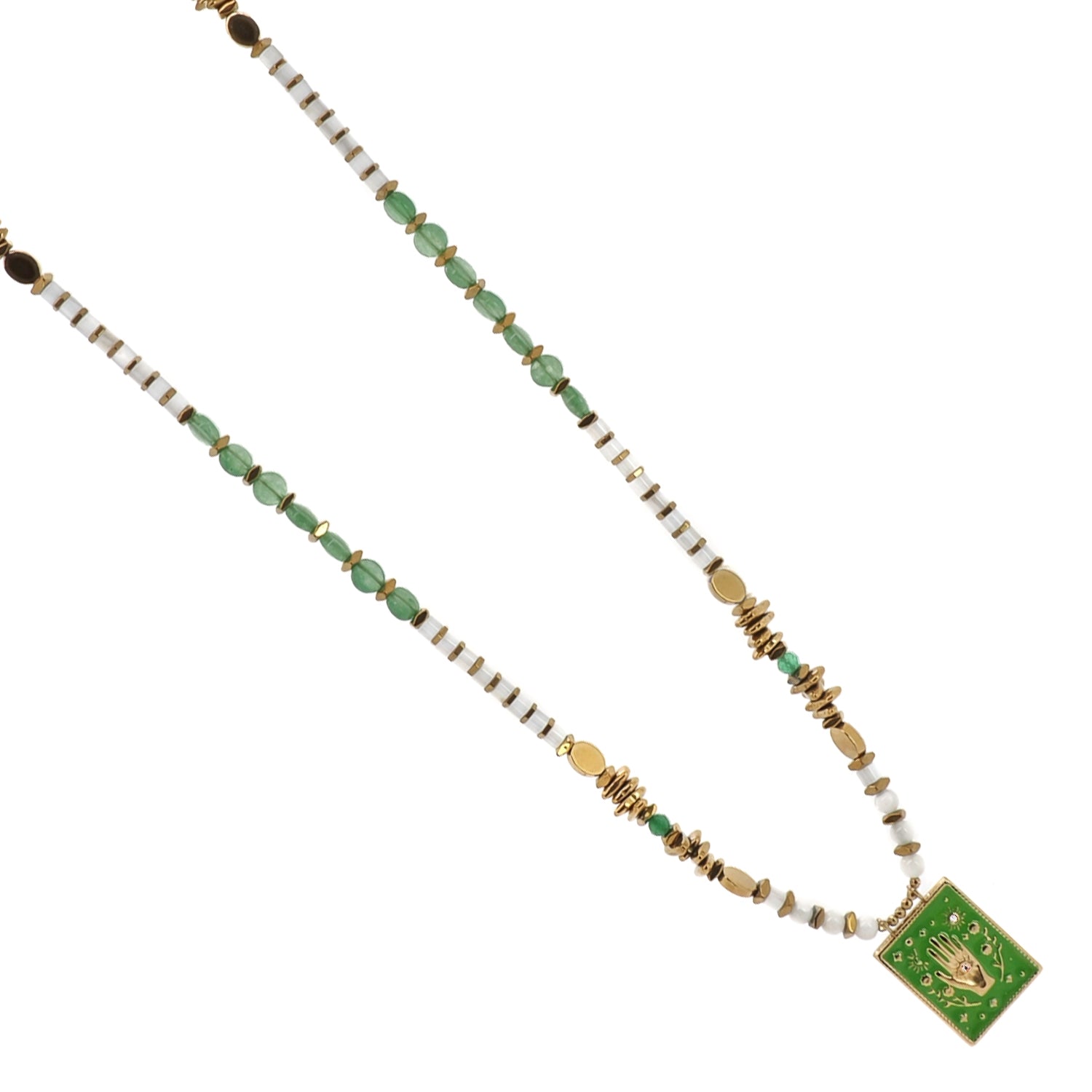 Mystic Hand Talisman Long Beaded Necklace