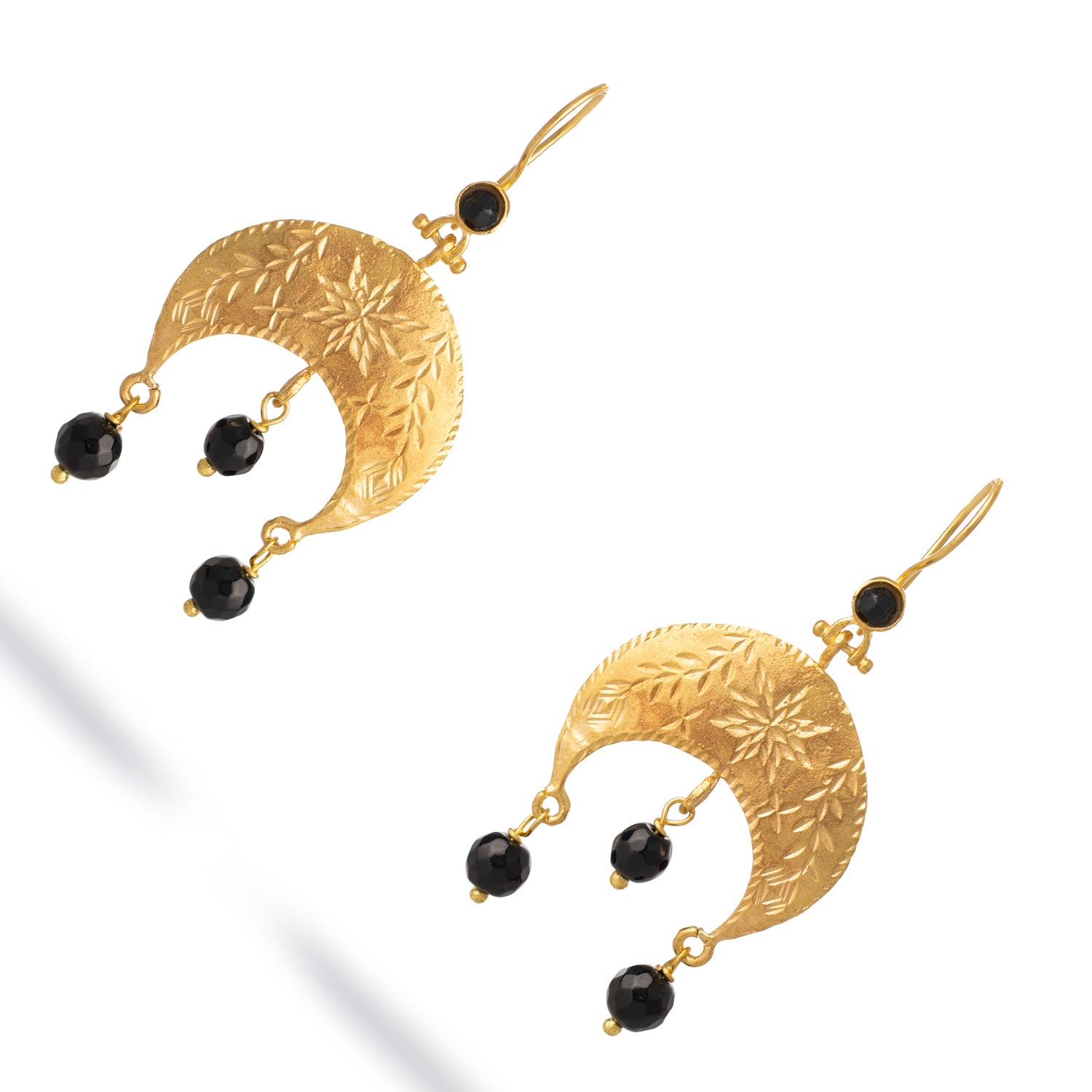 Mystic Moon Onyx Dangle Gold Earrings