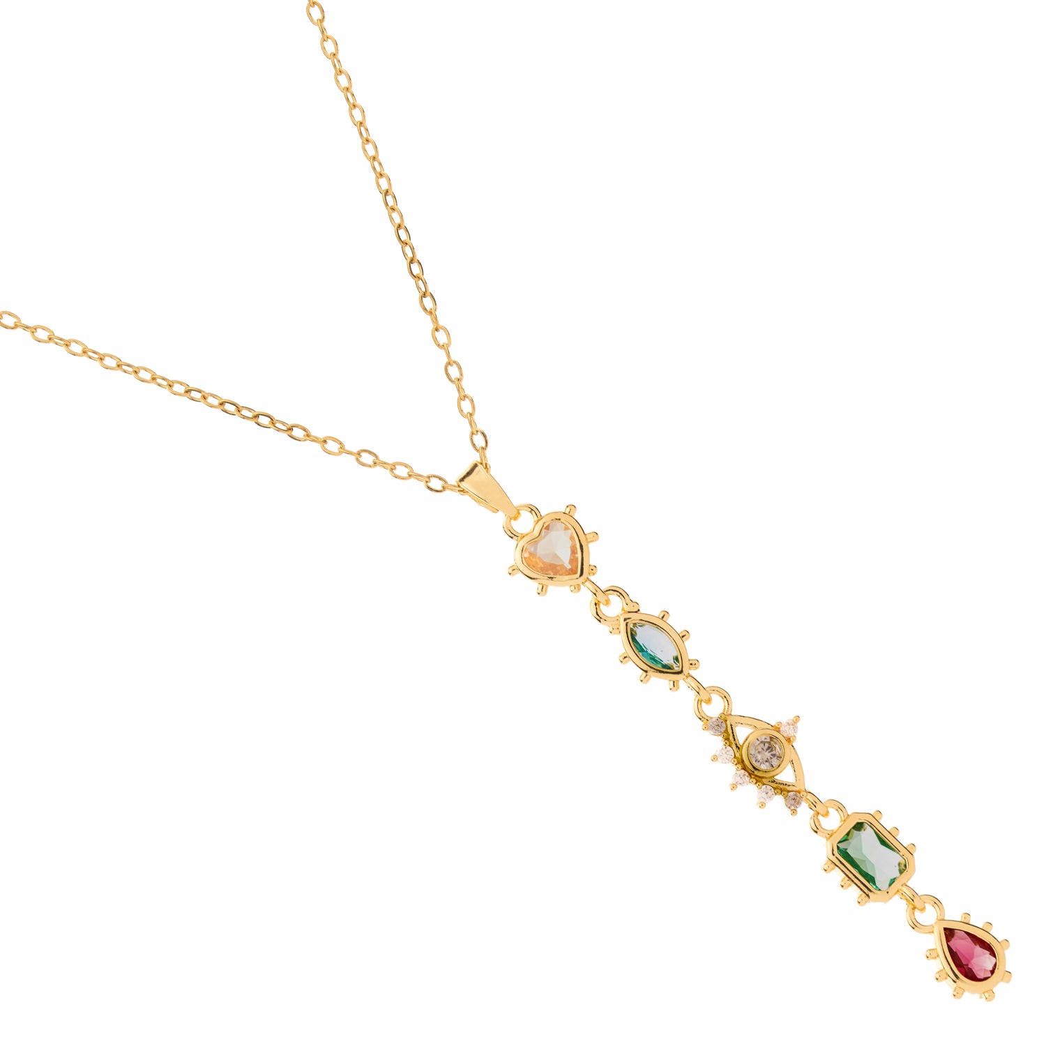 Mystic Guardian Heart &amp; Evil Eye Y-Drop Necklace