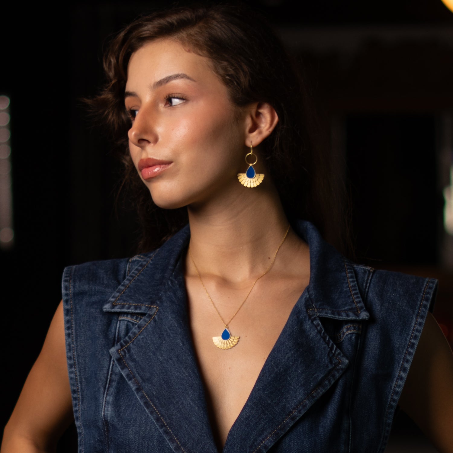 Mystic Ra Blue Enamel Gold Necklace