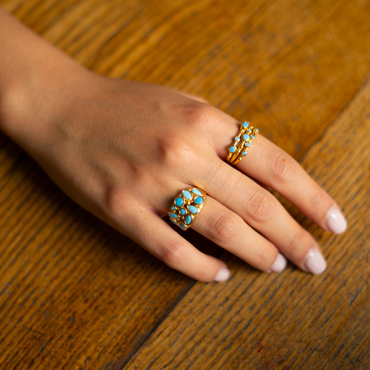 Mystic Waves Turquoise Gold Adjustable Ring