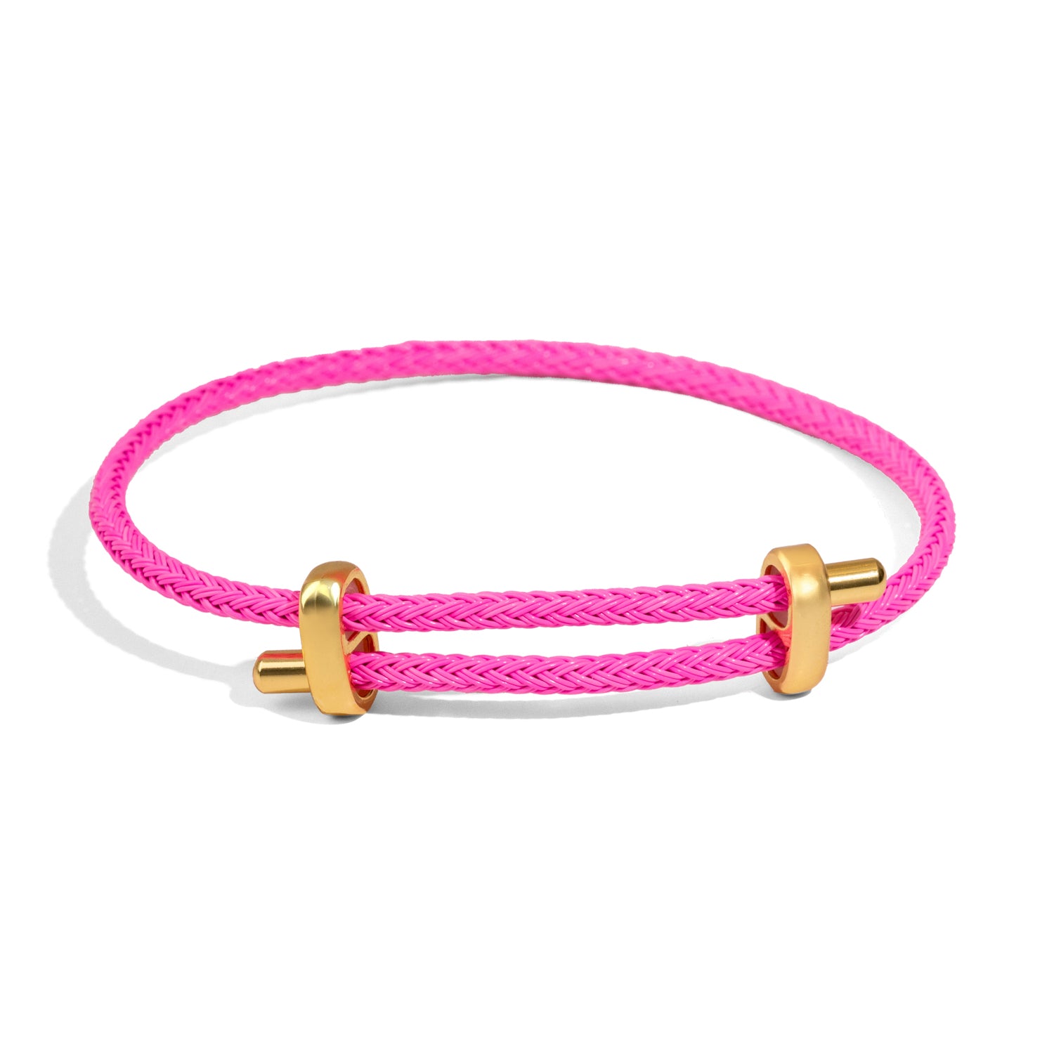 Neon pink rope bracelet with gold-plated stainless steel accents