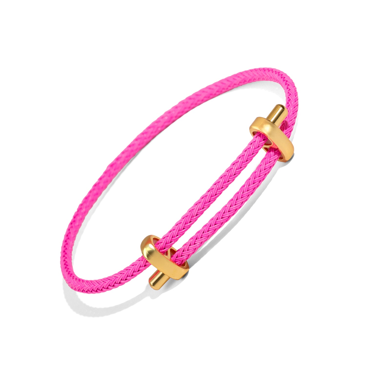 Vibrant neon pink rope bracelet with gold hardware
