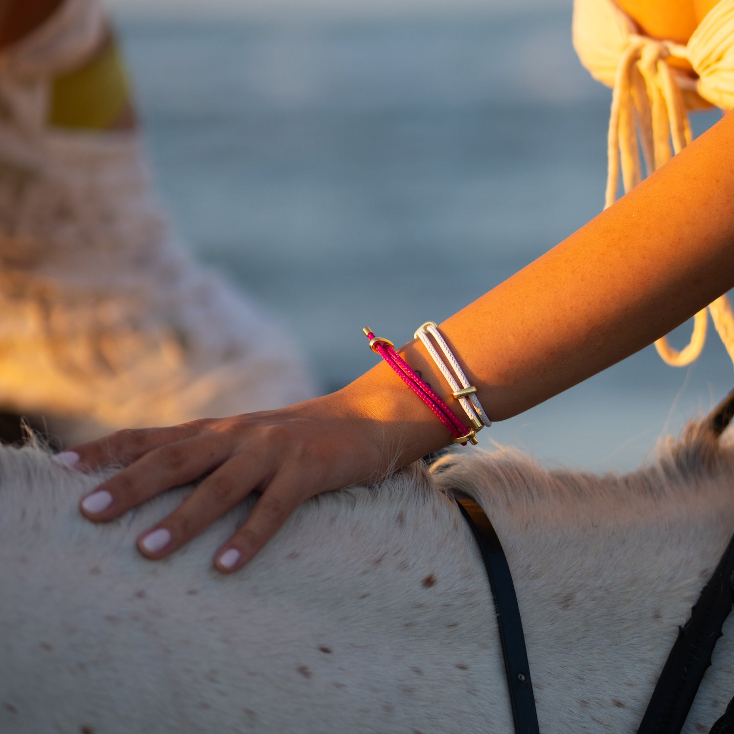 Bold neon pink and gold unisex adjustable bracelet