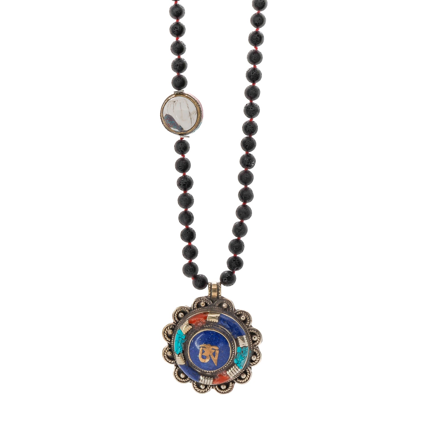 Nepal Om Pendant Black Beaded Meditation Necklace