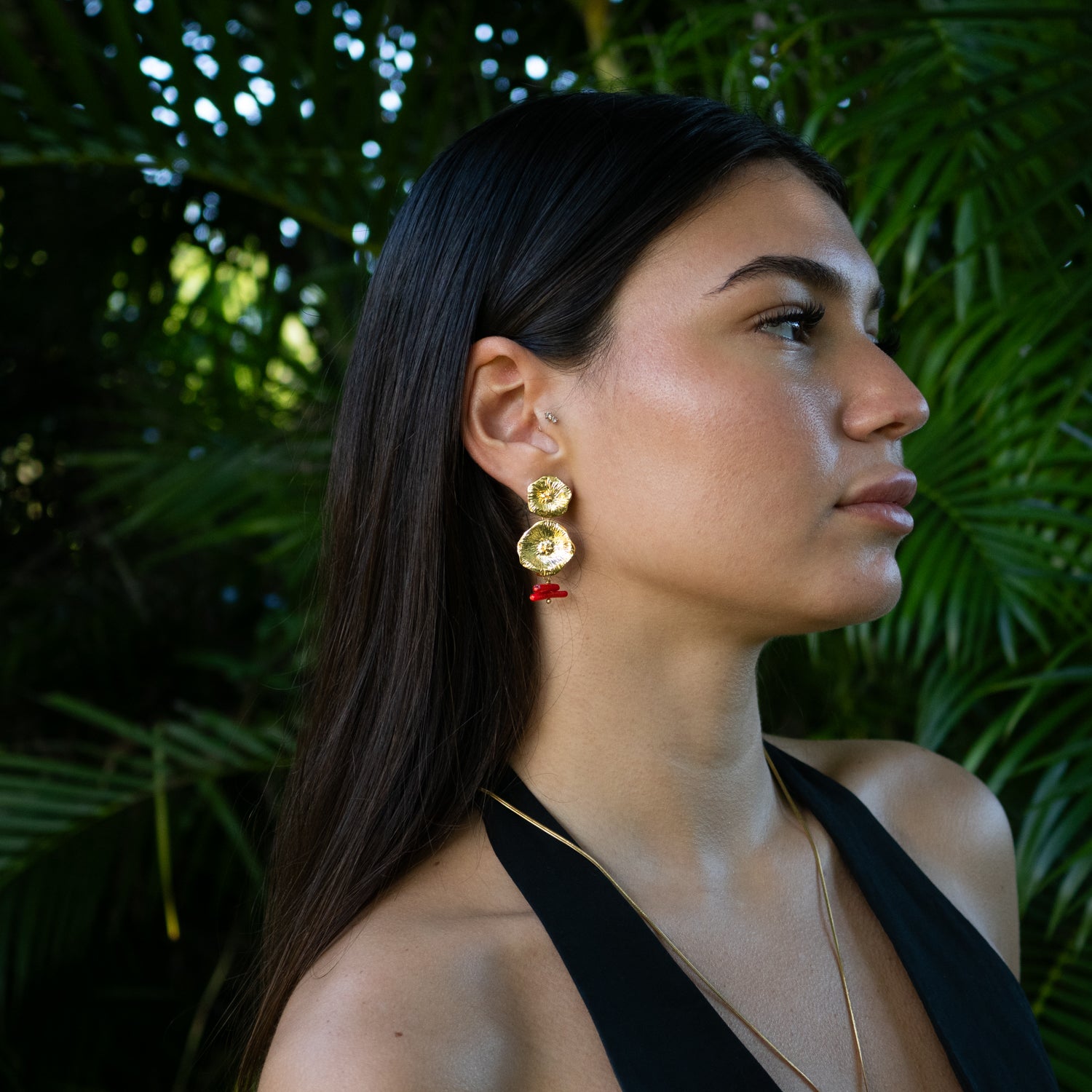 Ocean Flame Coral Gold Dangle Earrings