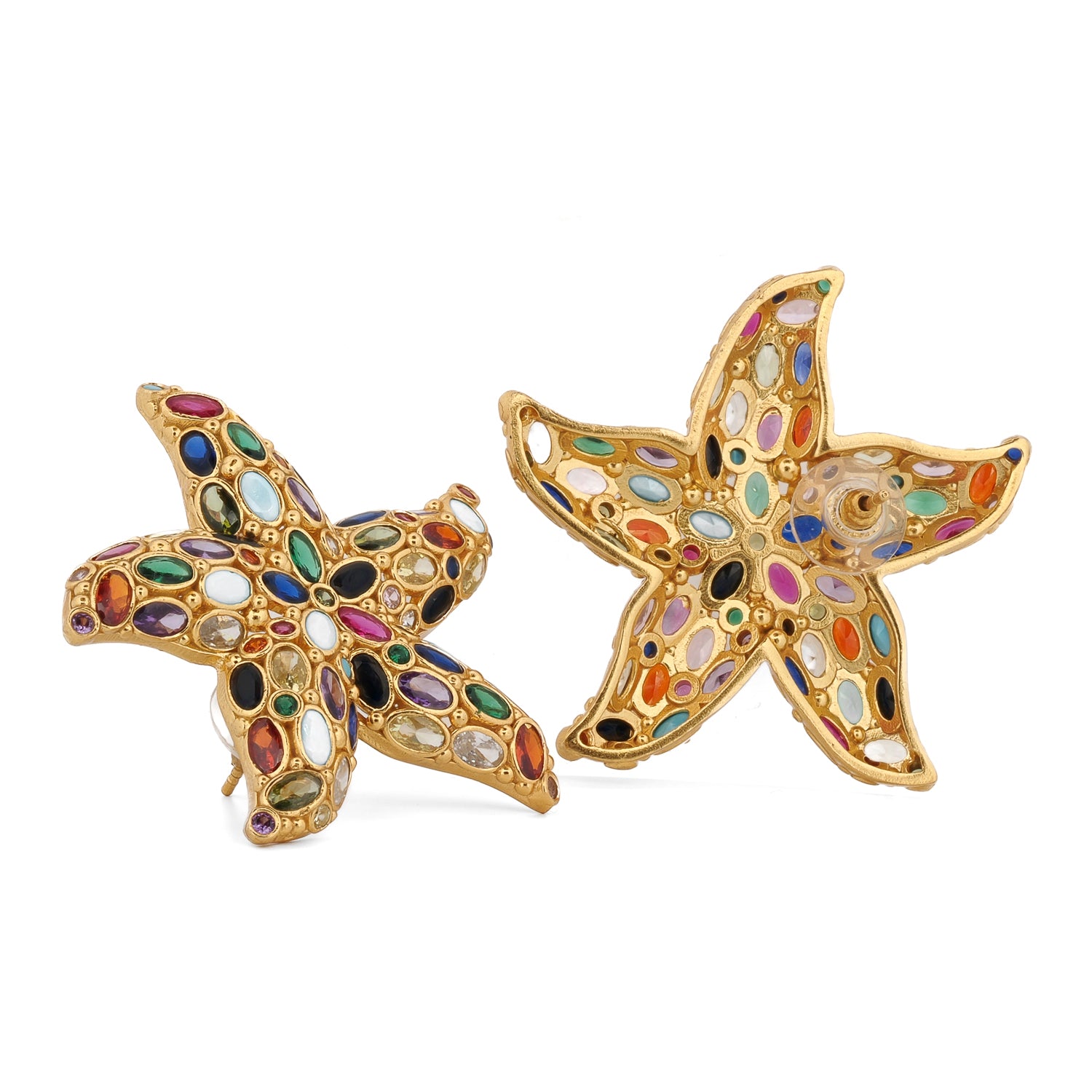 Ocean Goddess Multicolor Starfish Gold Chunky Earrings