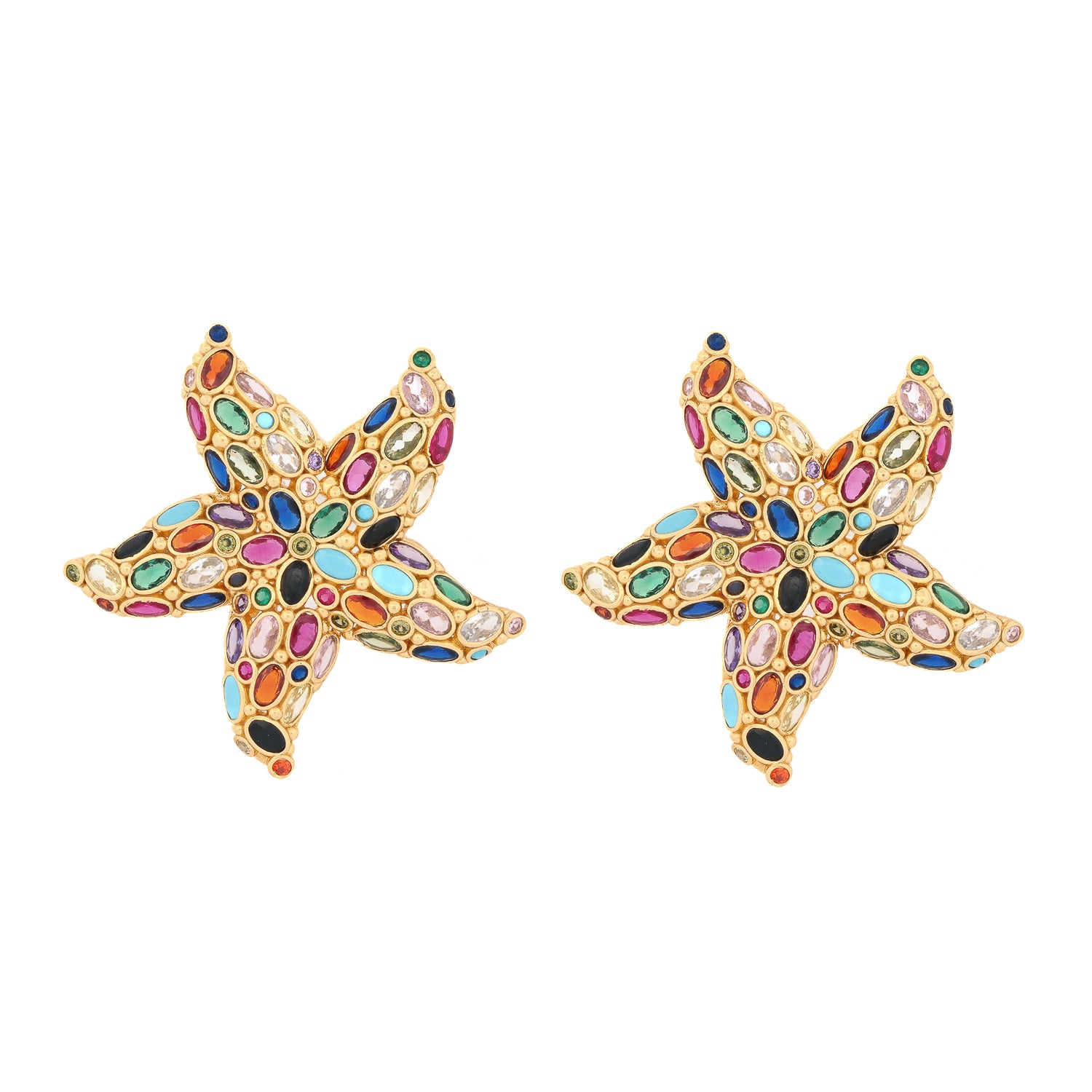 Ocean Goddess Multicolor Starfish Gold Chunky Earrings