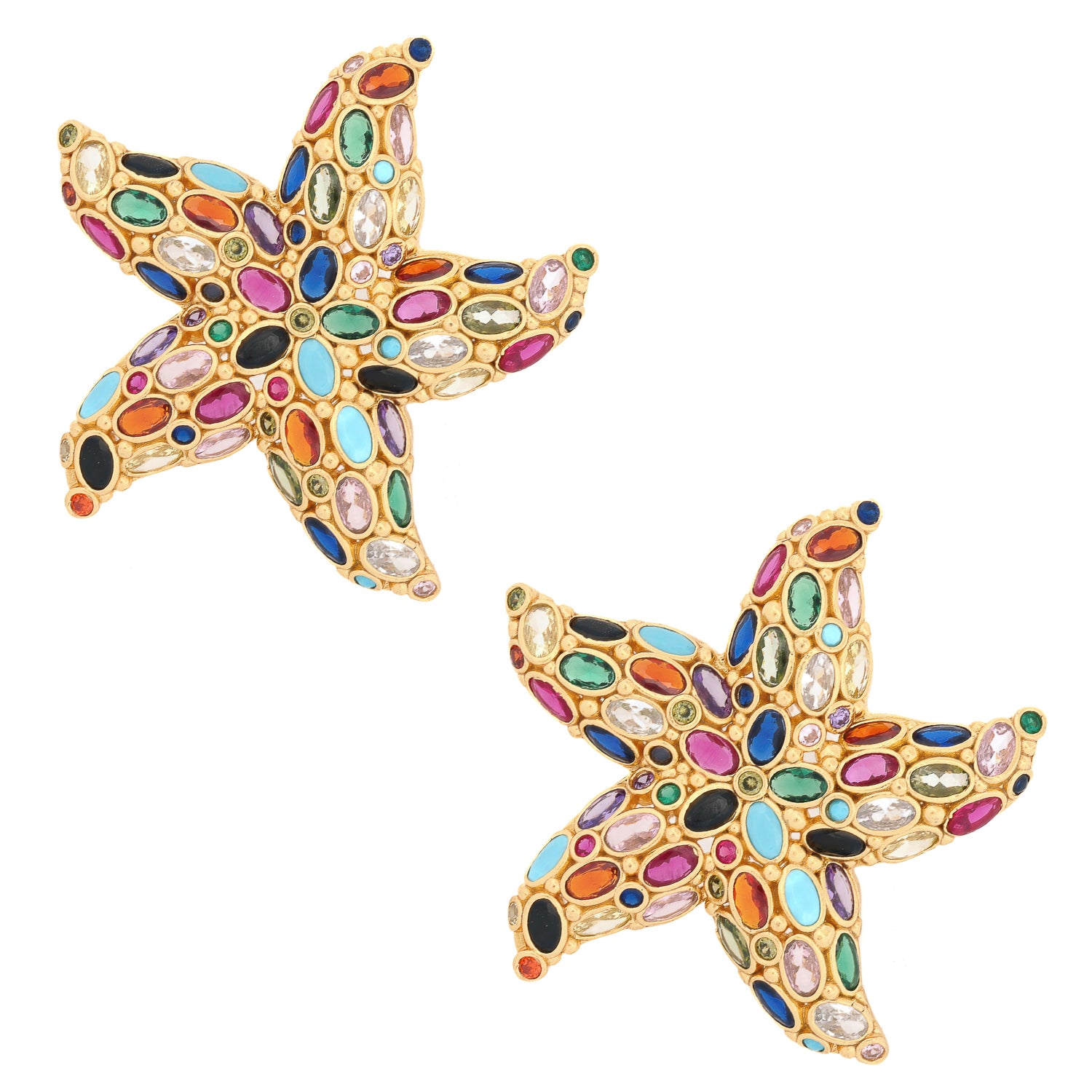 Ocean Goddess Multicolor Starfish Gold Chunky Earrings