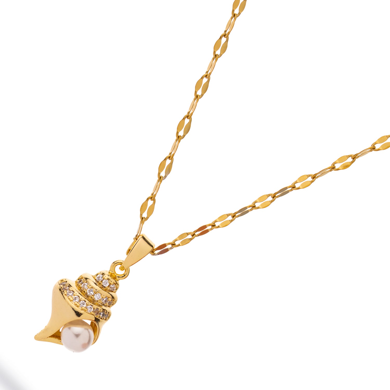 Ocean Pearl Seashell Gold Necklace