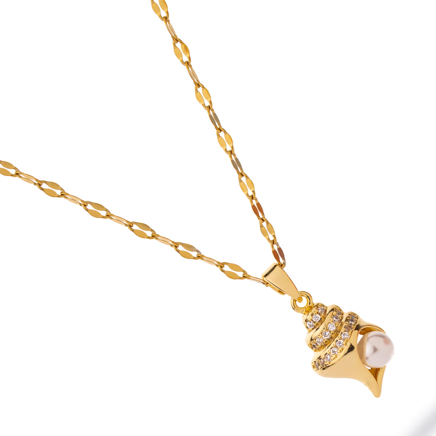 Ocean Pearl Seashell Gold Necklace