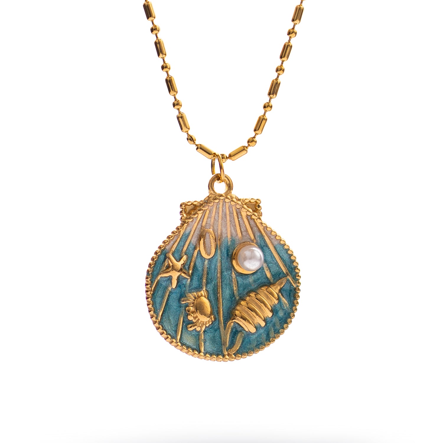 Handmade ocean necklace with seashell and pearl charm