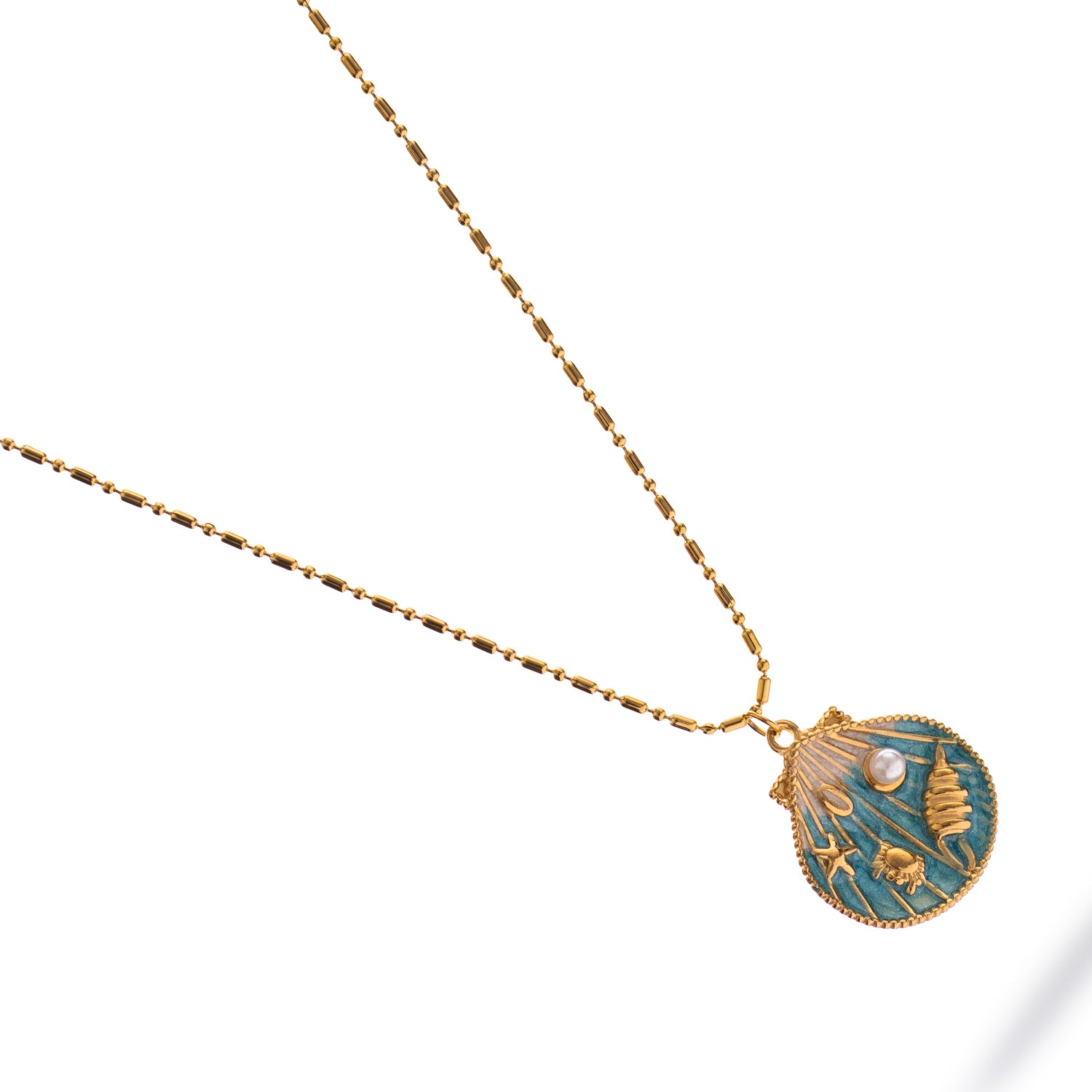 Close-up of Ocean Soul necklace with sea motif pendant