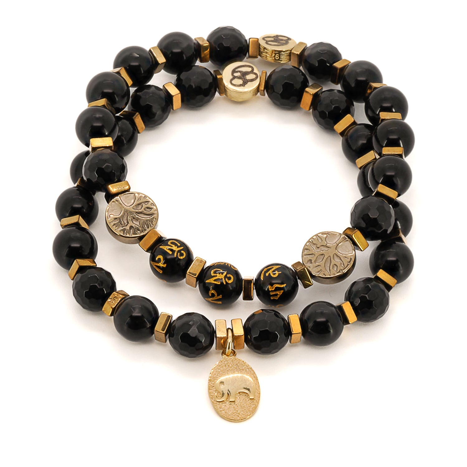 Embrace the mindfulness and spiritual growth with the Onyx Yoga Journey Bracelet Set, featuring onyx stone beads and Om Mani Padme Hum mantra beads.