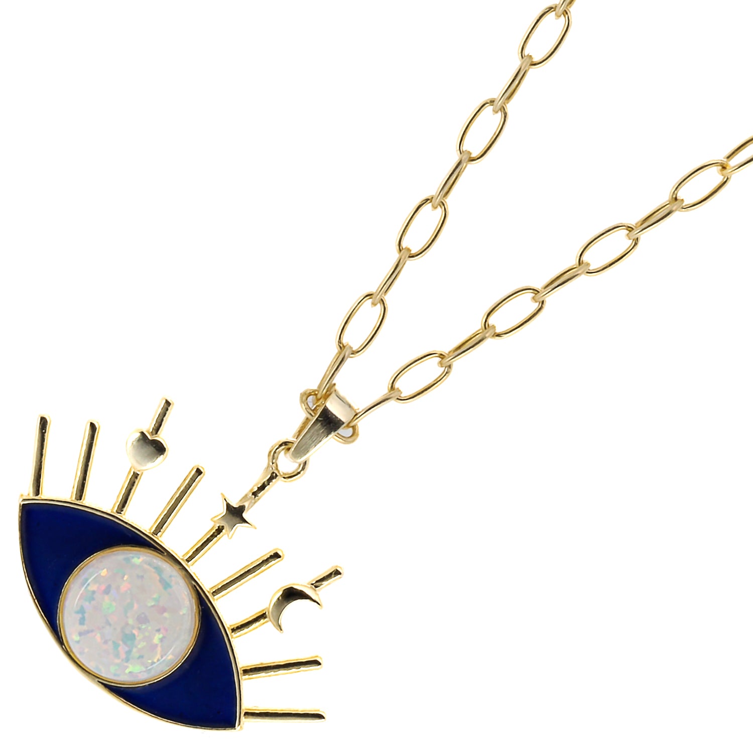 The Opal Blue Evil Eye Necklace, a symbol of protection and style.